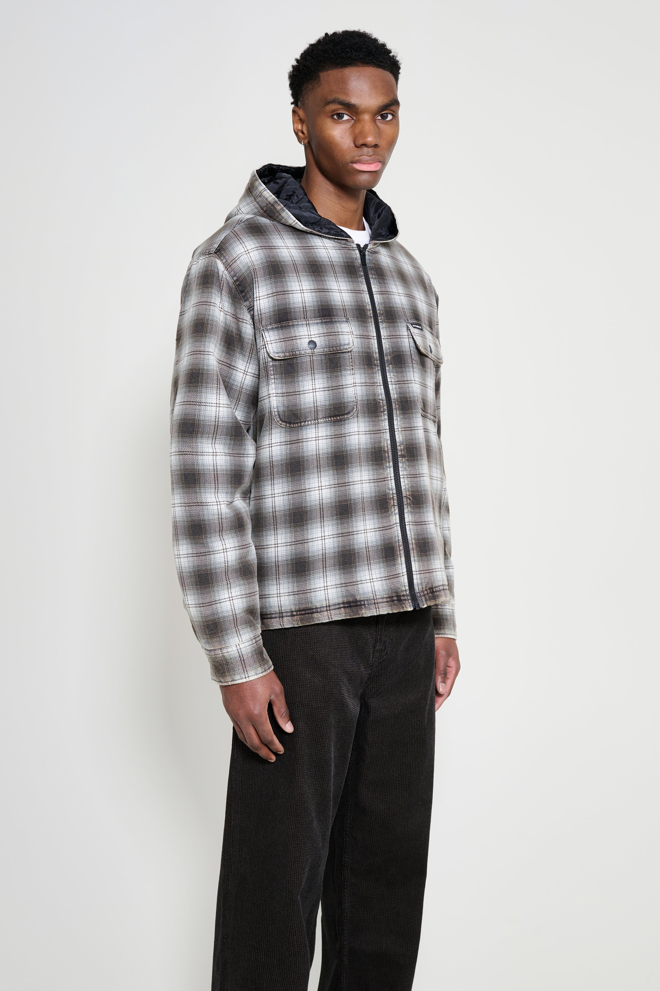 Stüssy Zip Hooded Plaid Shirt Charcoal