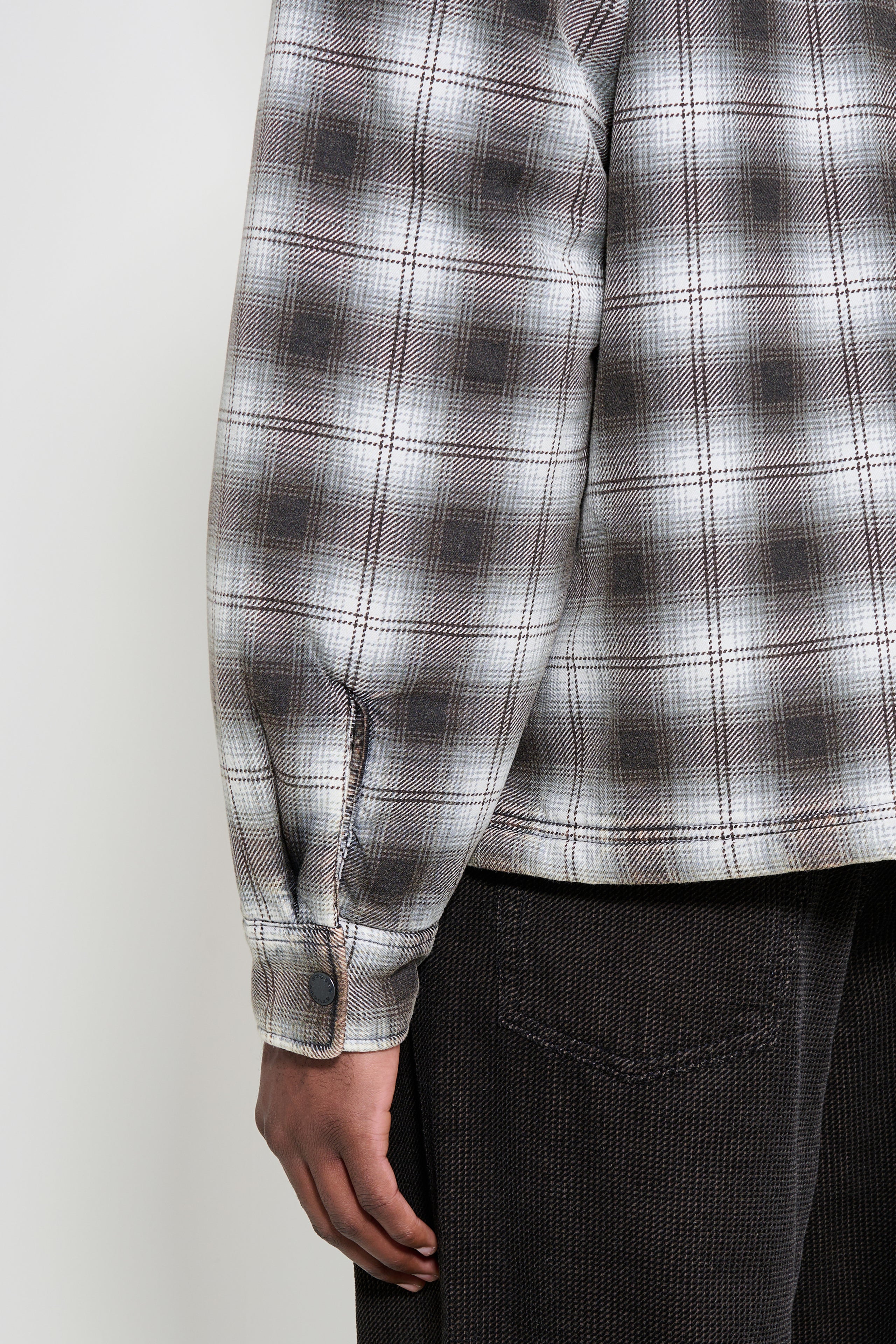 Stüssy Zip Hooded Plaid Shirt Charcoal