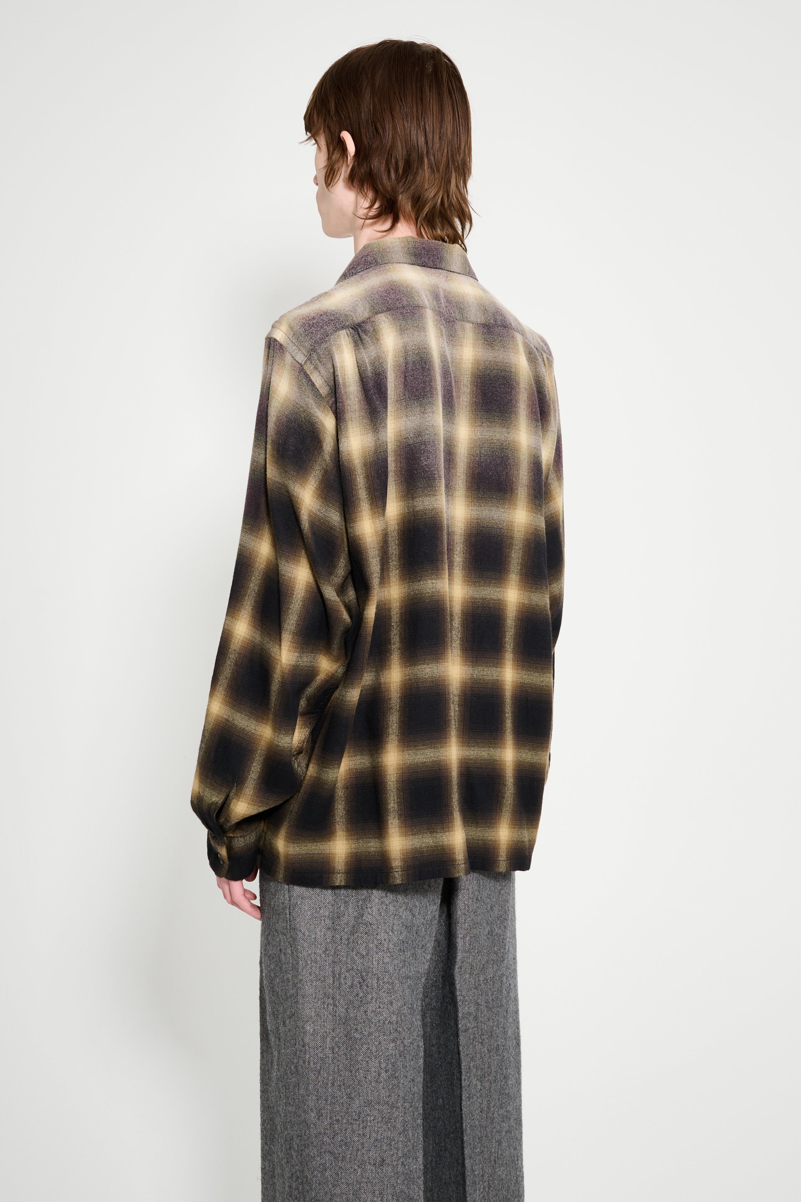 Taiga Takahashi Open Collar Shirt Bleached Beige Plaid