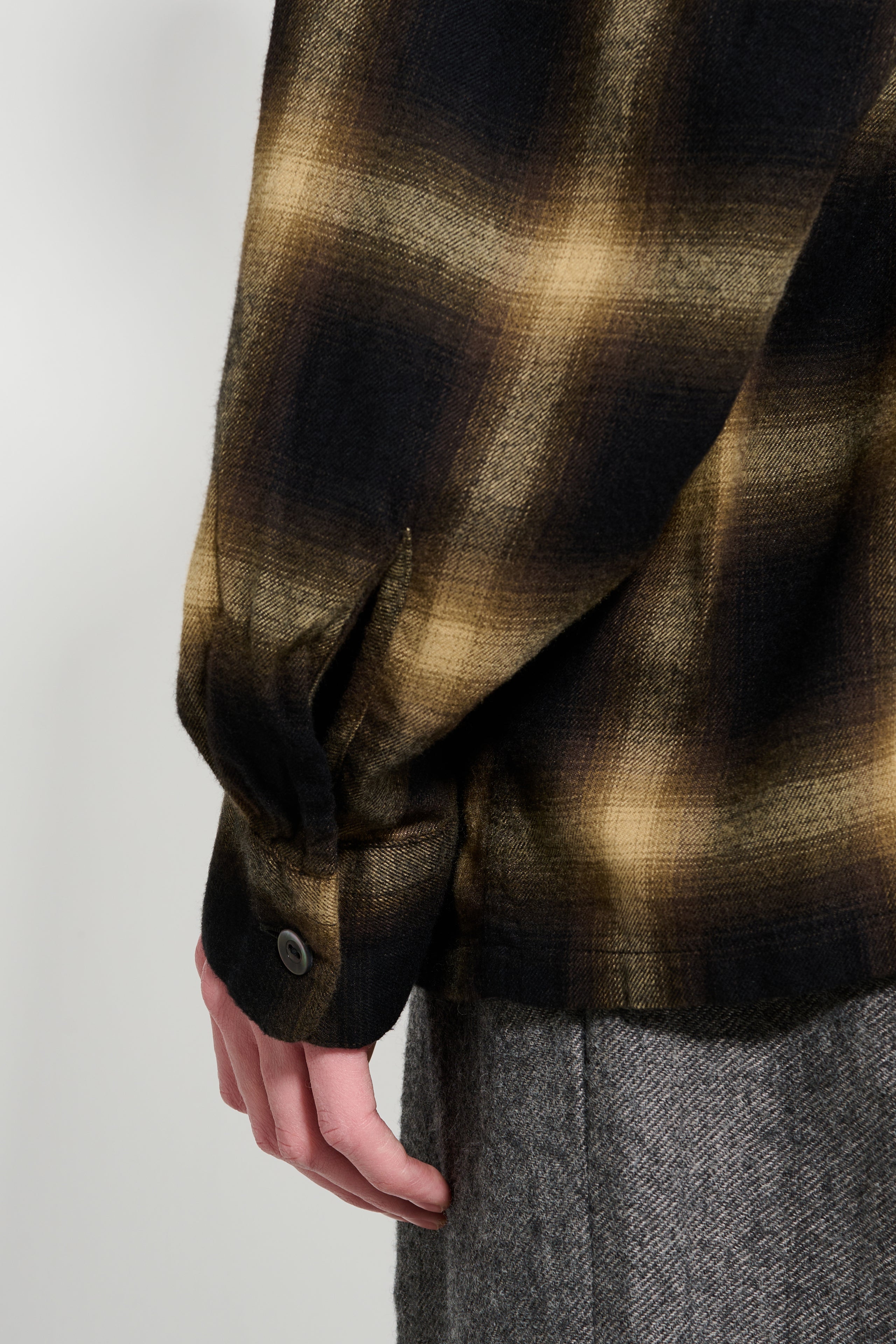 Taiga Takahashi Open Collar Shirt Bleached Beige Plaid