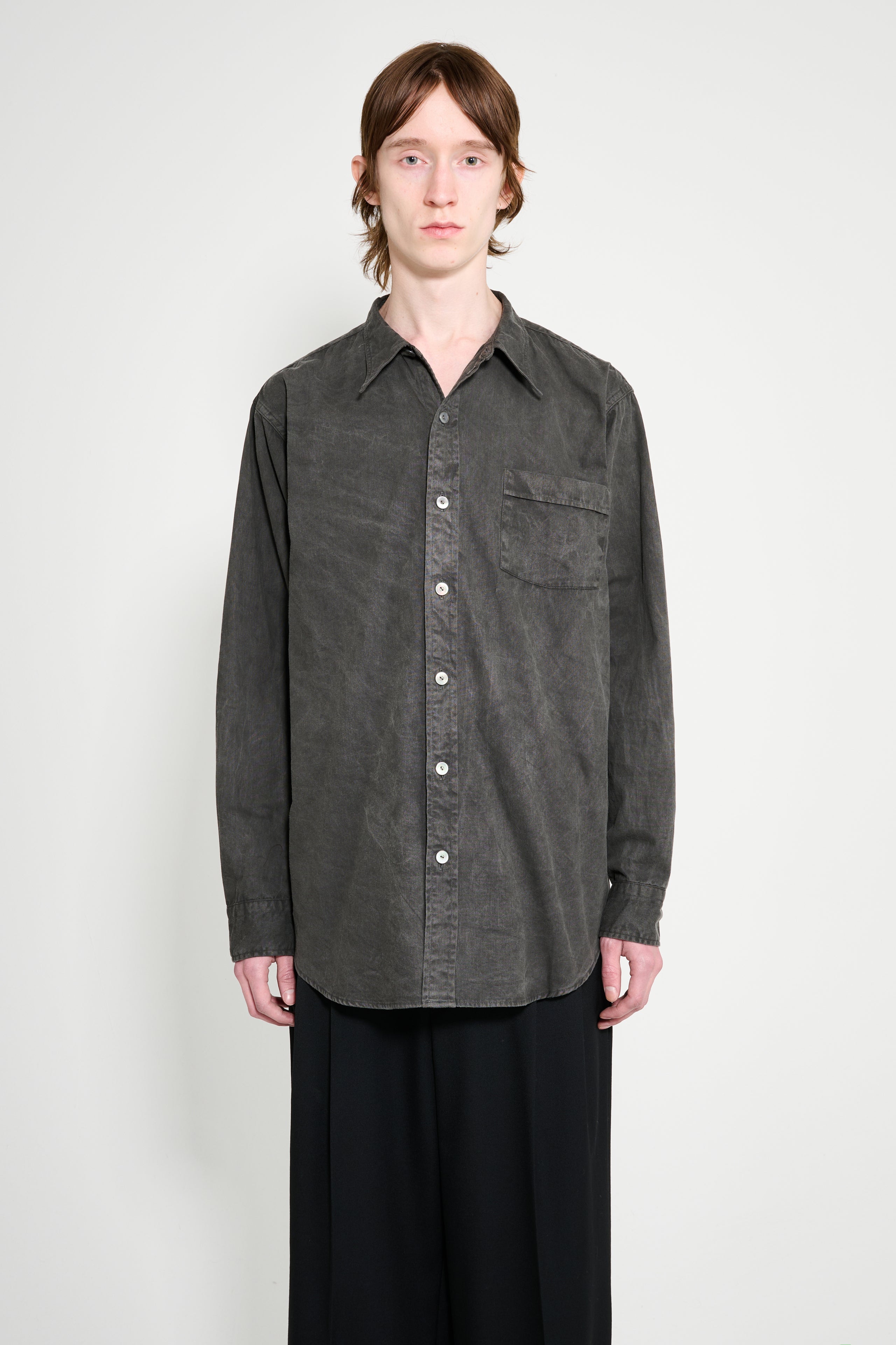 Taiga Takahashi Narrow Collar Shirt Sumi Dyed Black