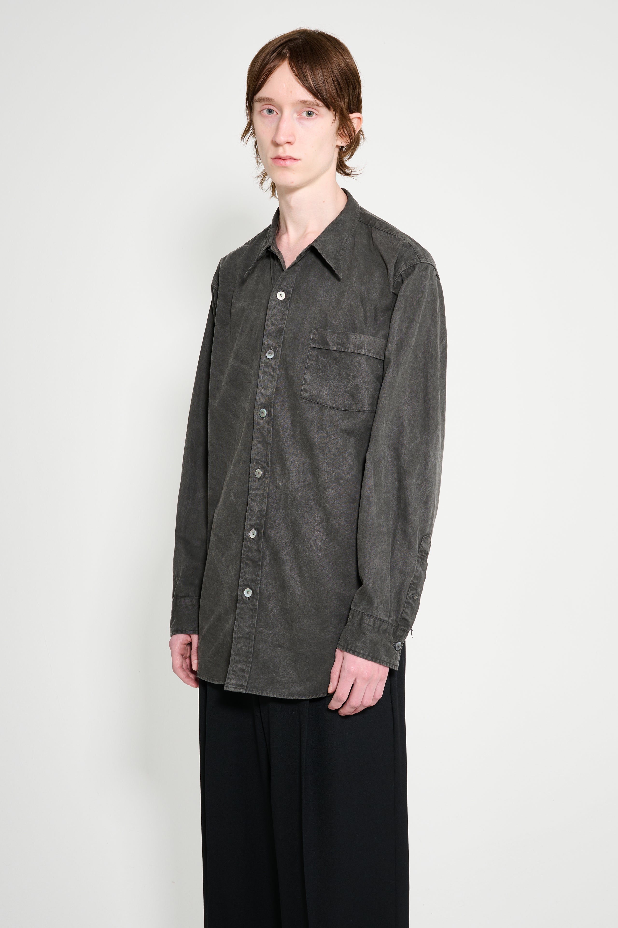 Taiga Takahashi Narrow Collar Shirt Sumi Dyed Black