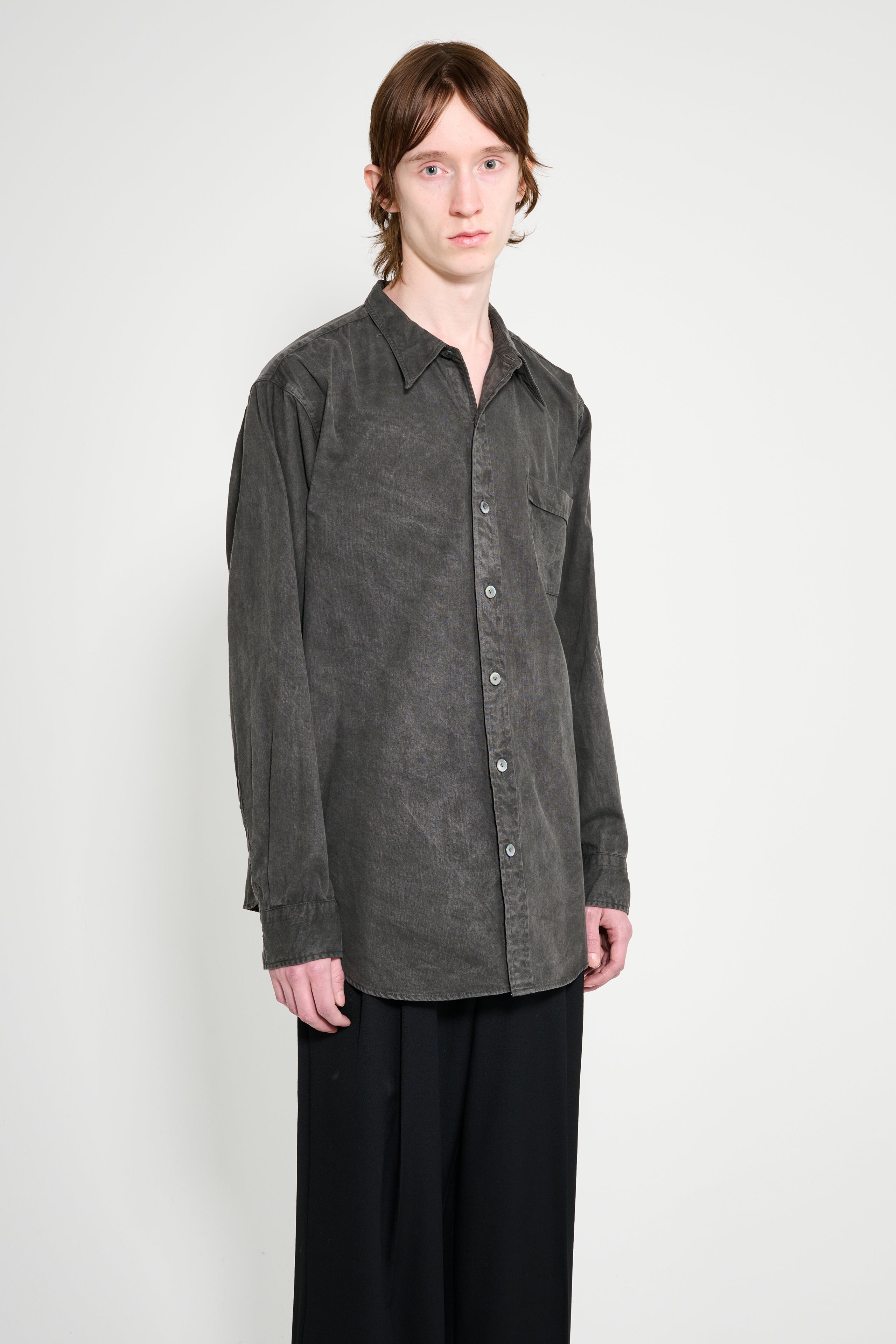 Taiga Takahashi Narrow Collar Shirt Sumi Dyed Black