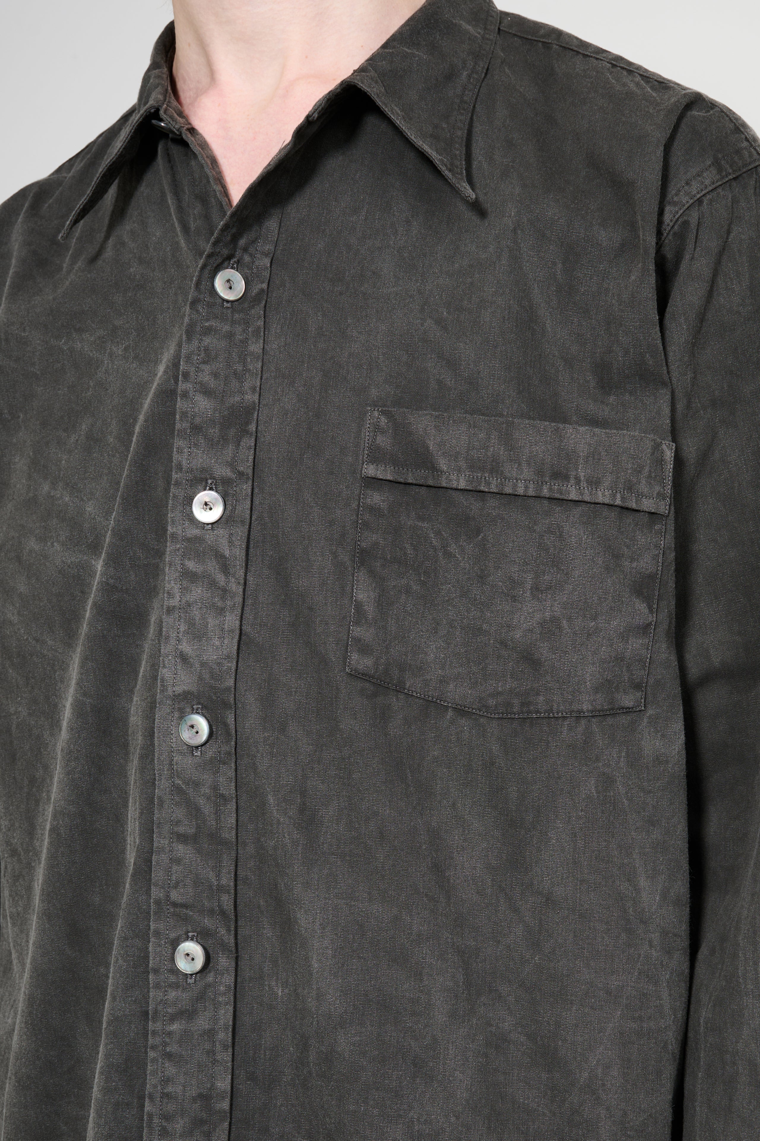 Taiga Takahashi Narrow Collar Shirt Sumi Dyed Black
