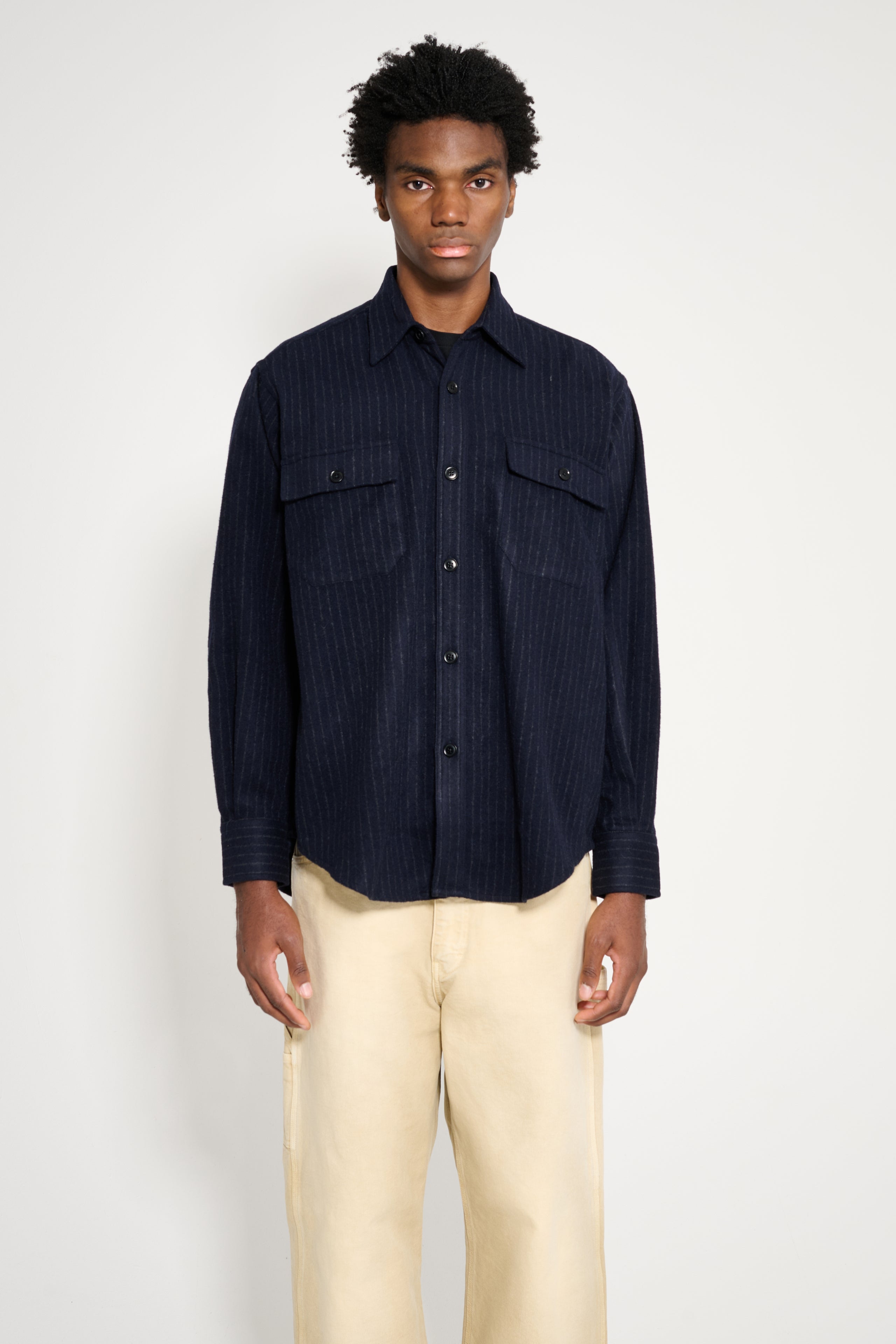 TRÈS BIEN everywear Oversize Classic Workshirt Pinstripe Dark Navy