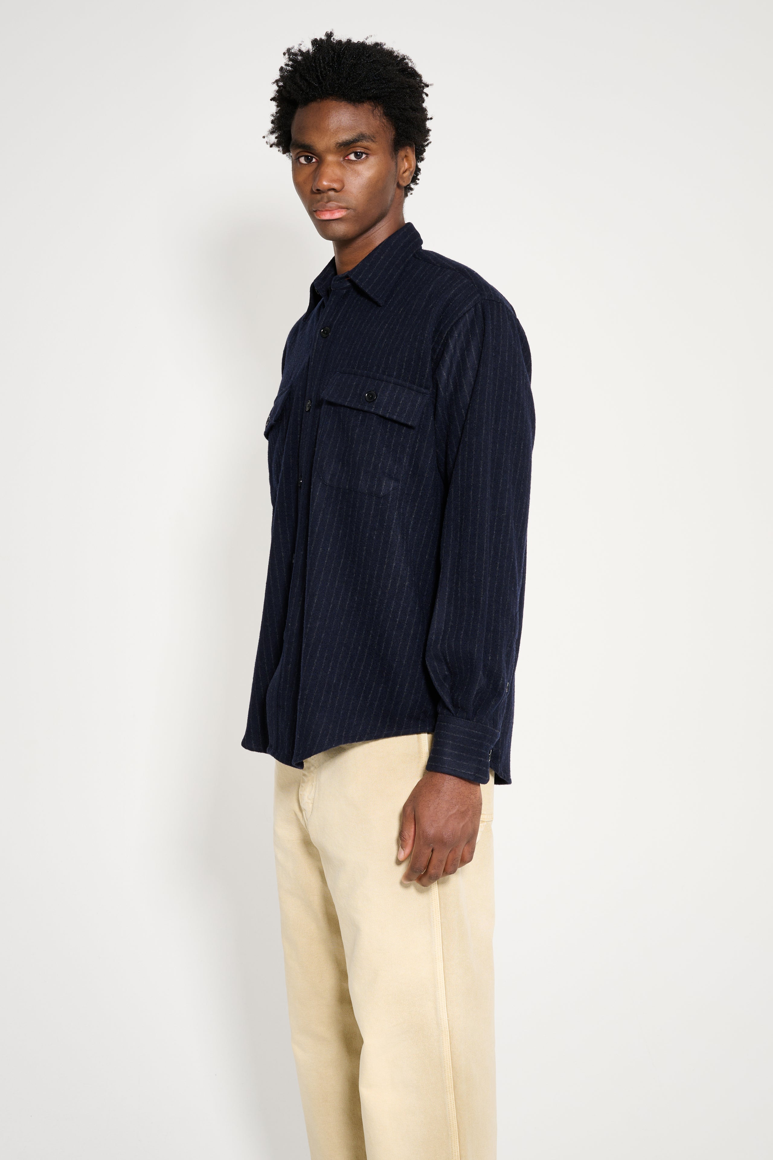 TRÈS BIEN everywear Oversize Classic Workshirt Pinstripe Dark Navy