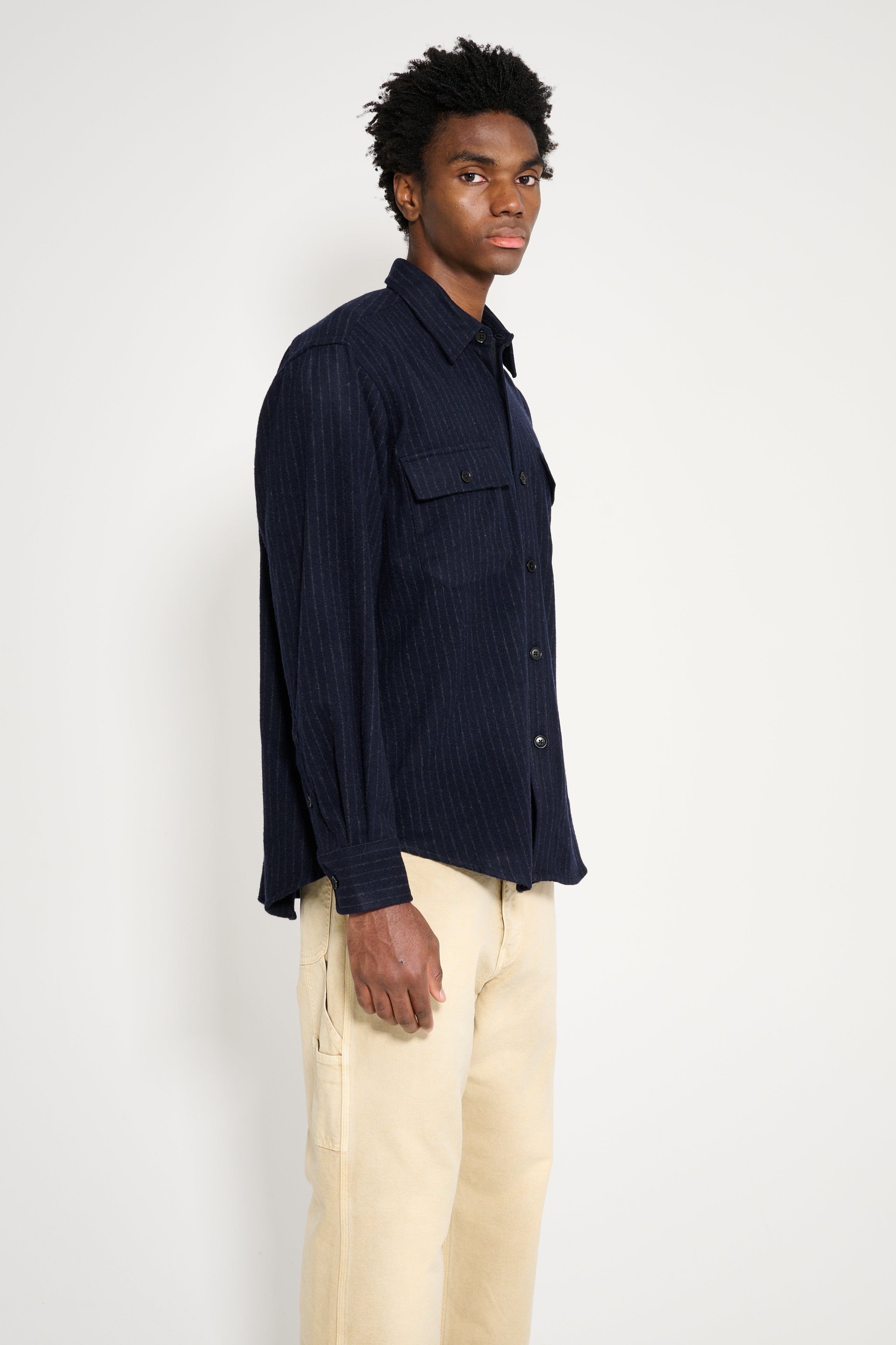 TRÈS BIEN everywear Oversize Classic Workshirt Pinstripe Dark Navy