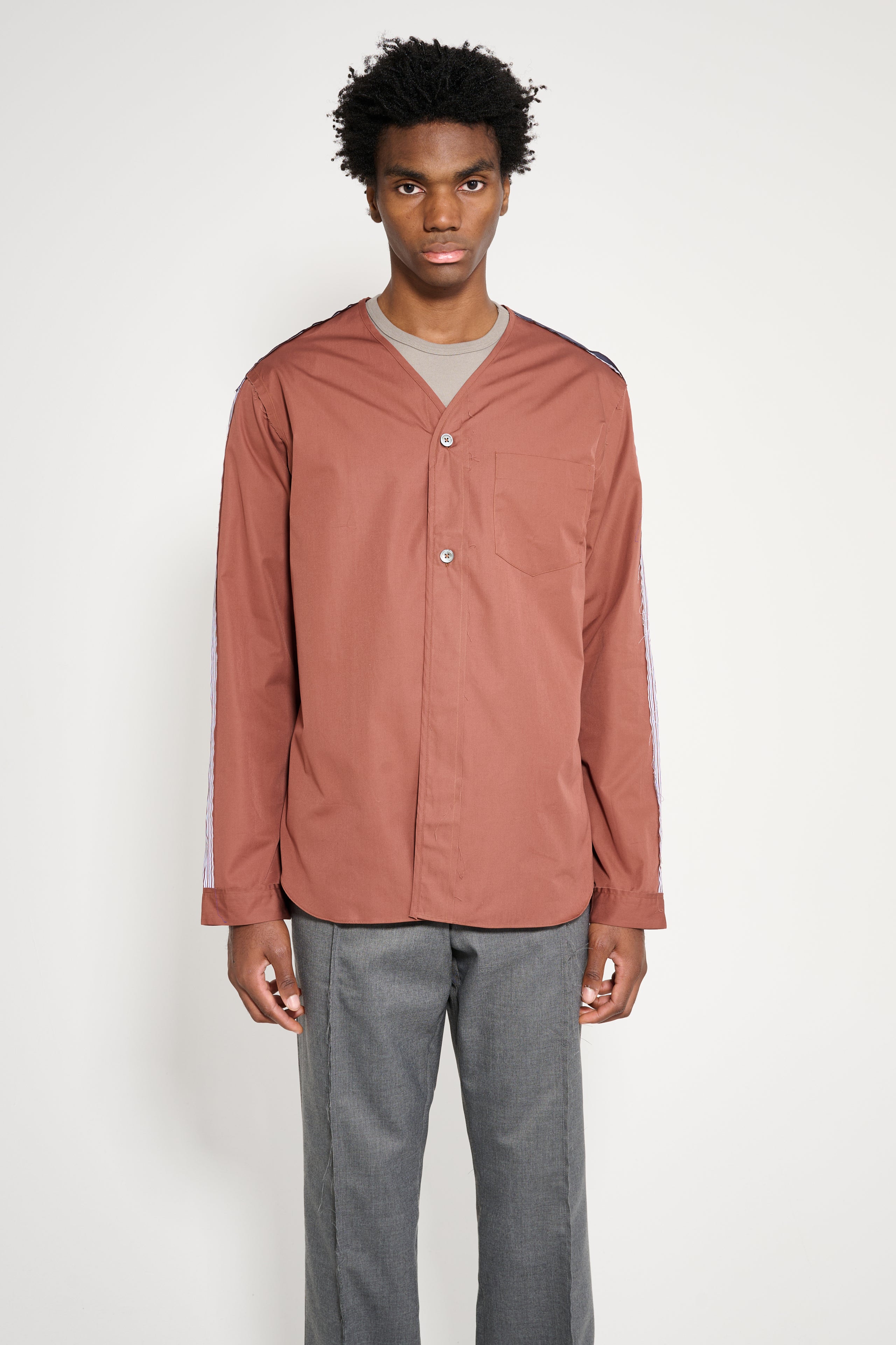 TRES BIEN ATELJÉ Deconstructed Baseball Shirt Brown