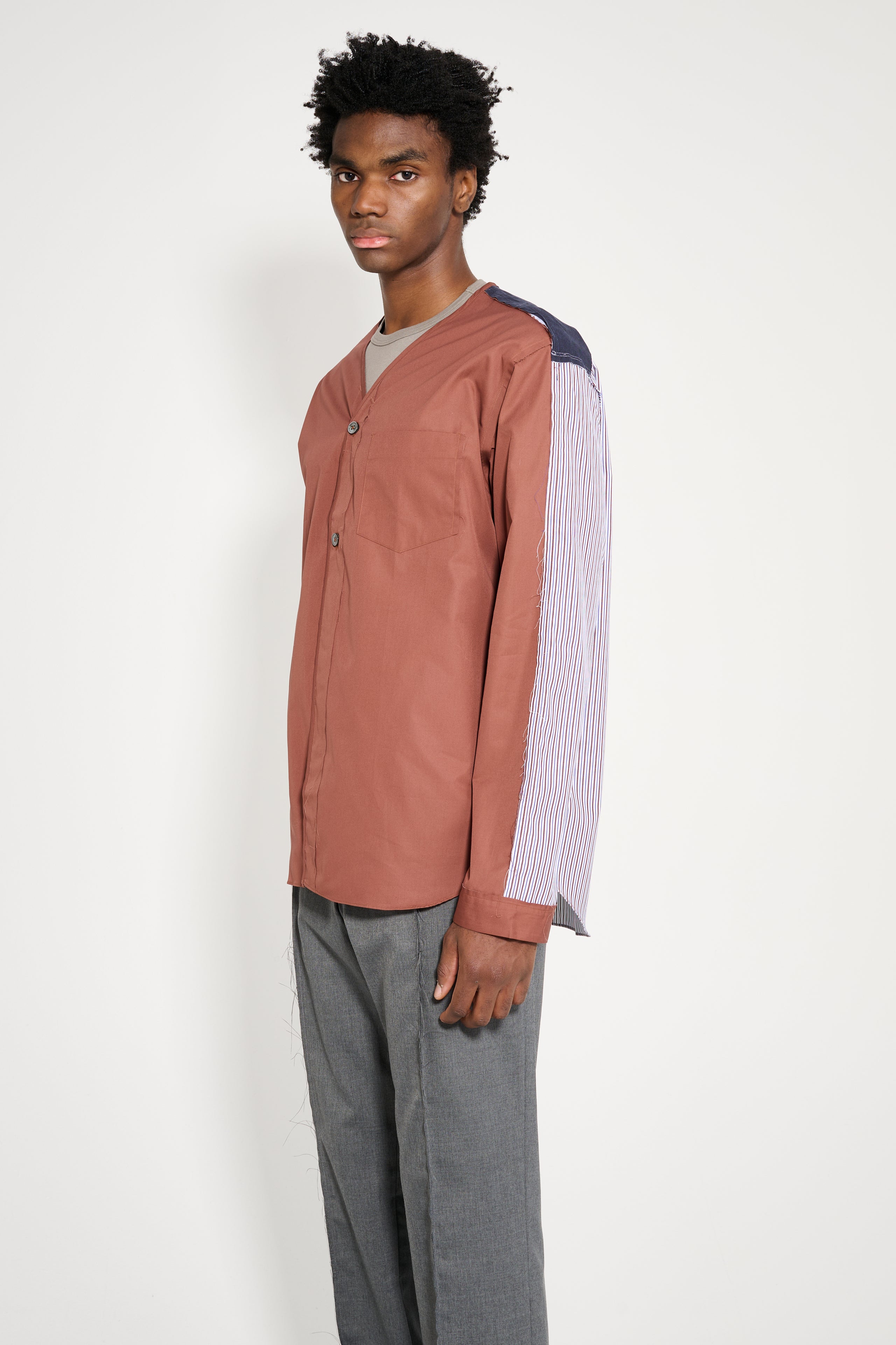 TRES BIEN ATELJÉ Deconstructed Baseball Shirt Brown
