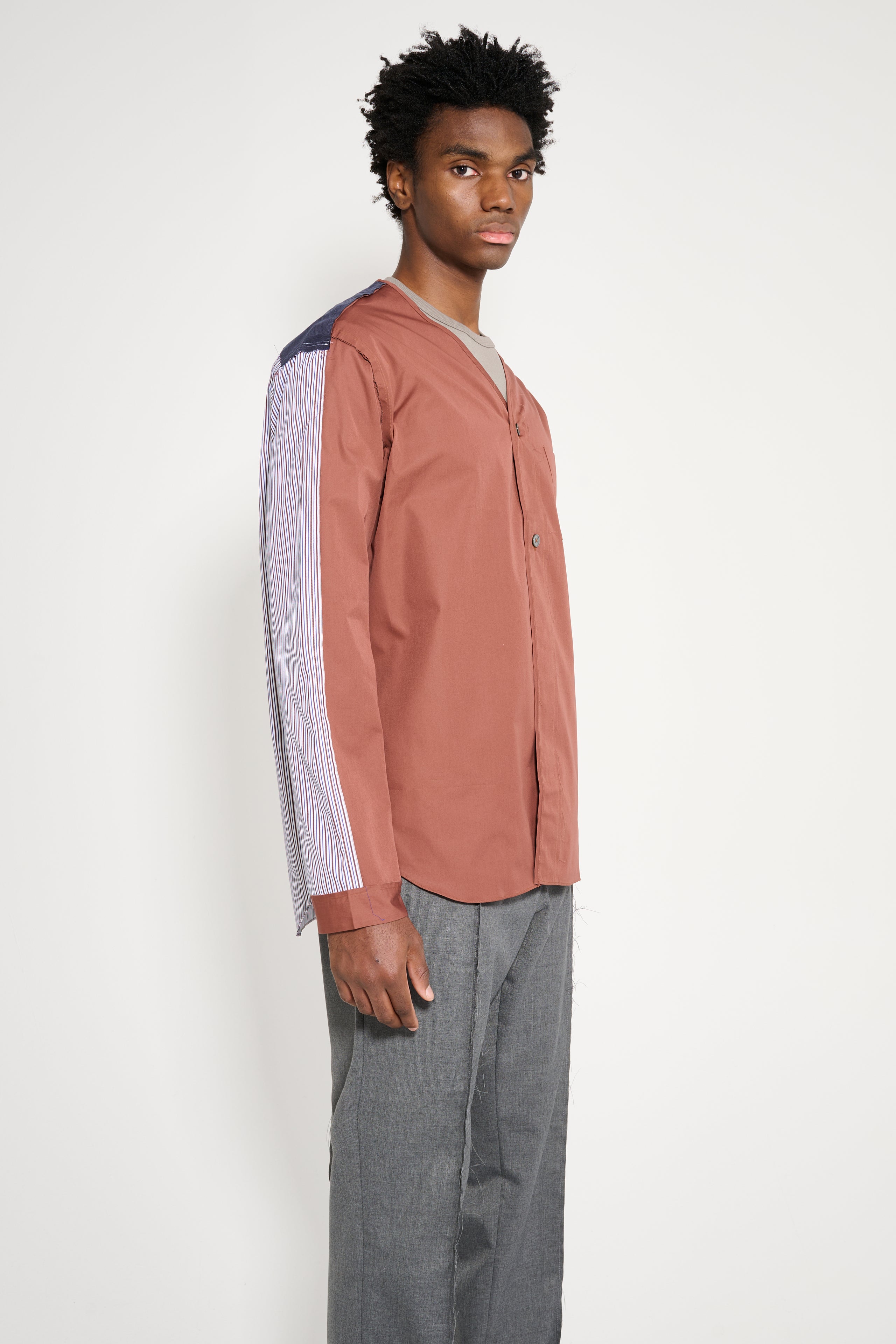 TRES BIEN ATELJÉ Deconstructed Baseball Shirt Brown
