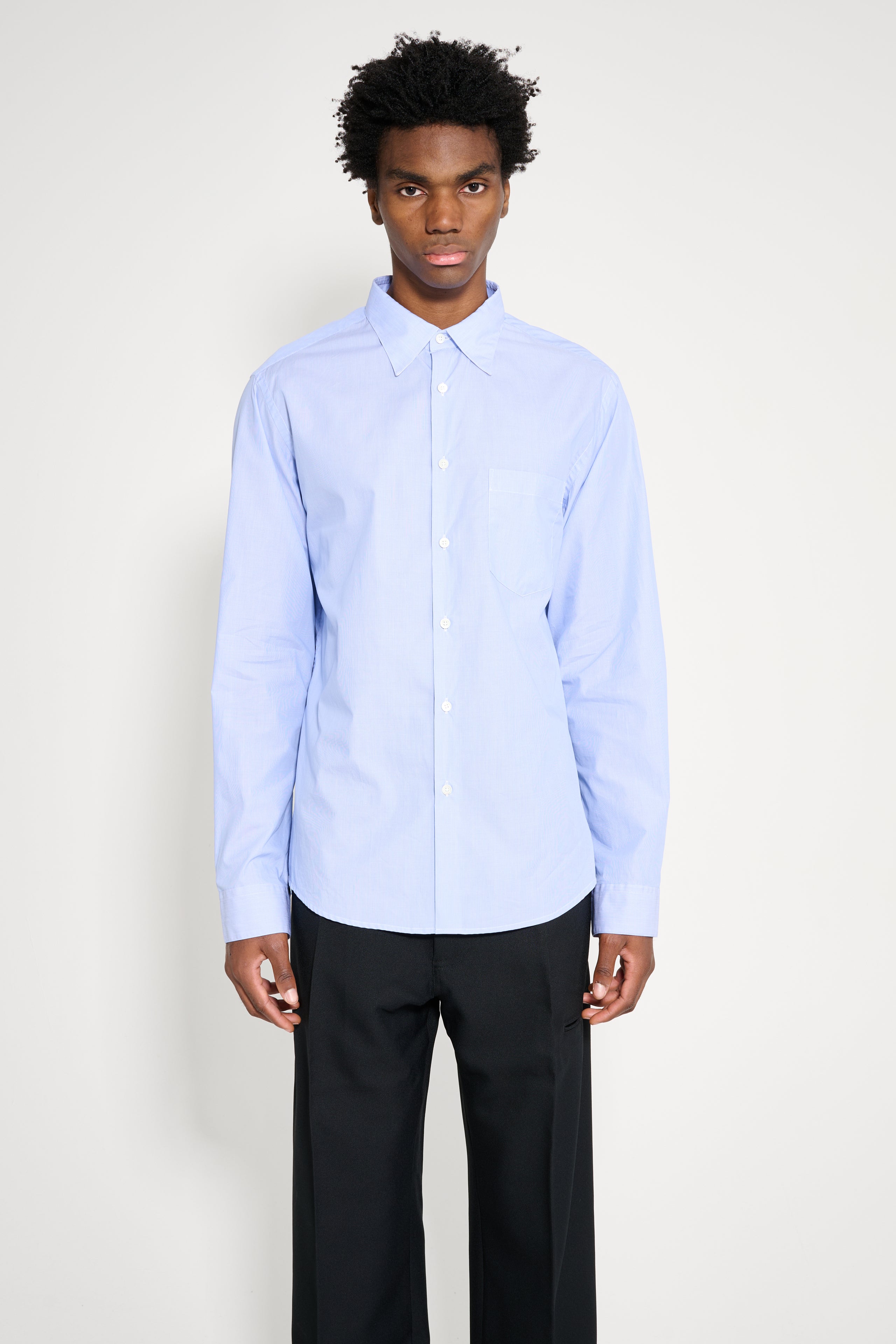 TRES BIEN ATELJÉ Pleated Classic Shirt Blue Stripe