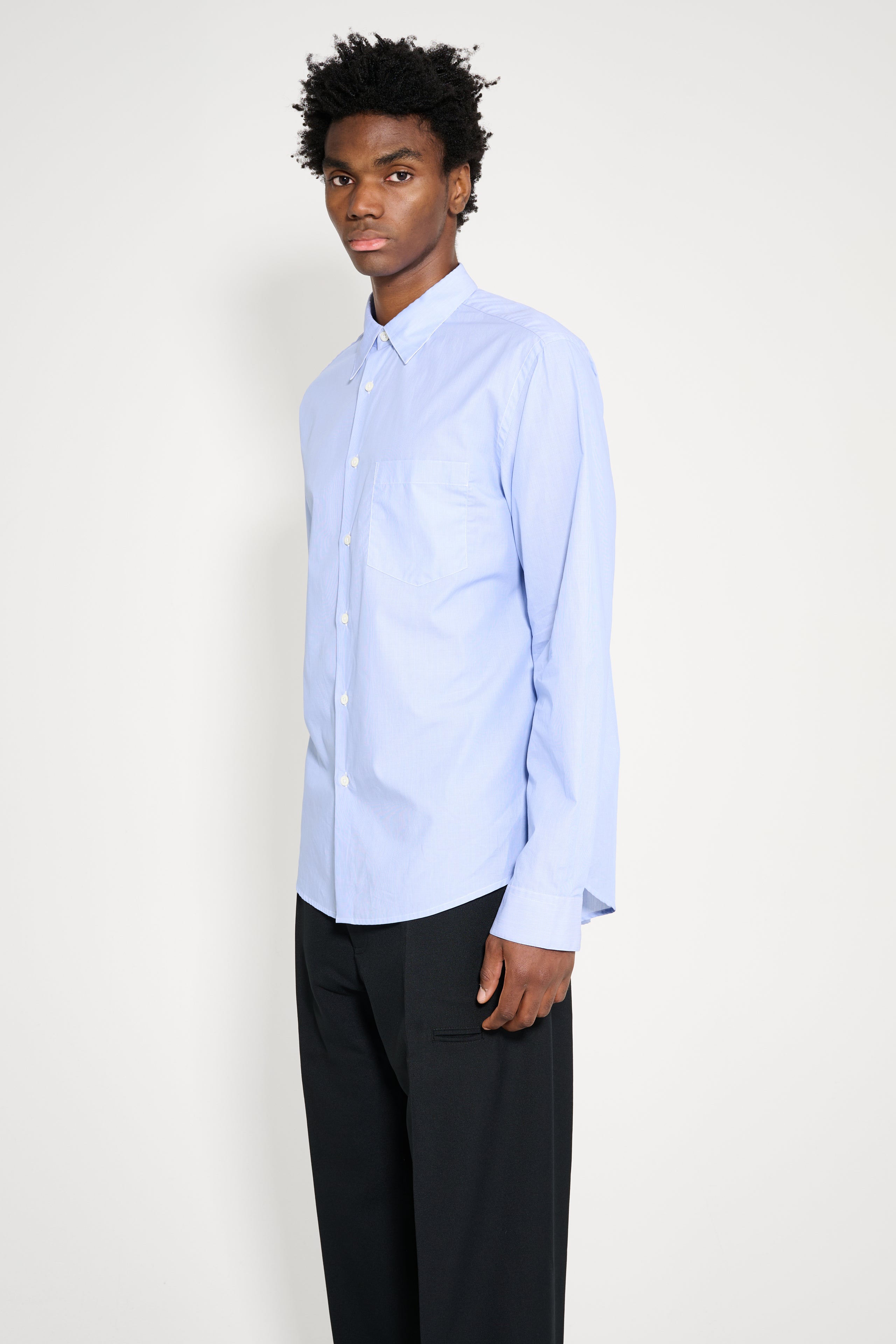 TRES BIEN ATELJÉ Pleated Classic Shirt Blue Stripe