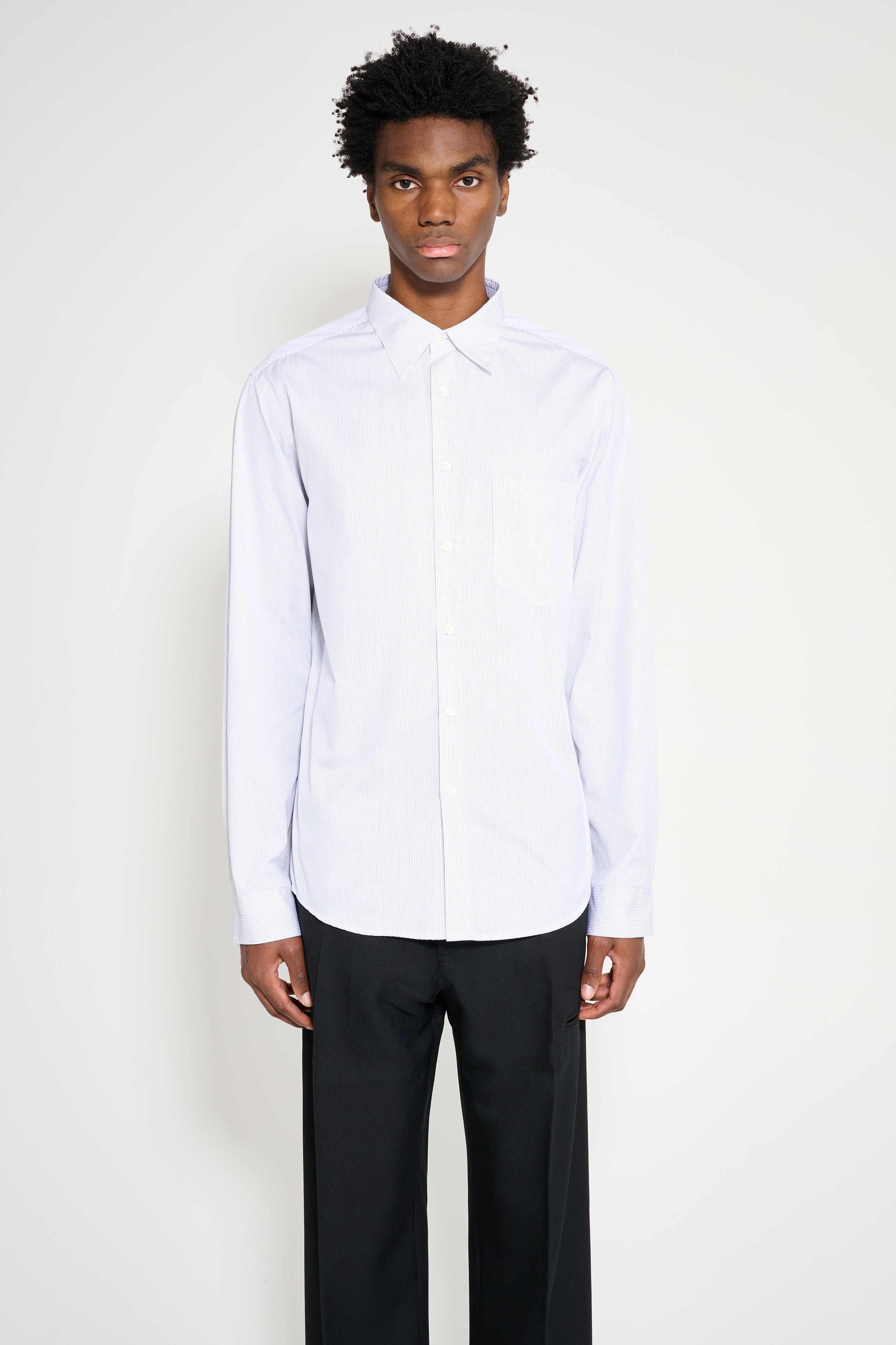 TRES BIEN ATELJÉ Pleated Classic Shirt White Blue Stripe