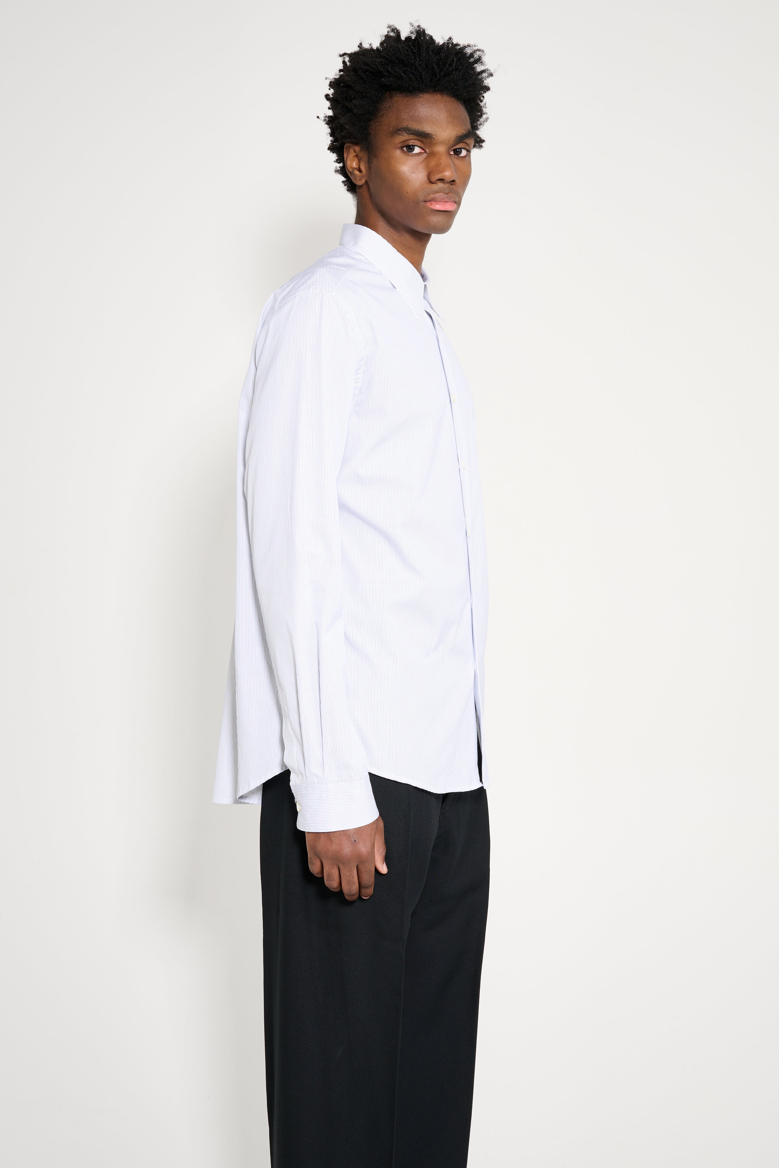 TRES BIEN ATELJÉ Pleated Classic Shirt White Blue Stripe