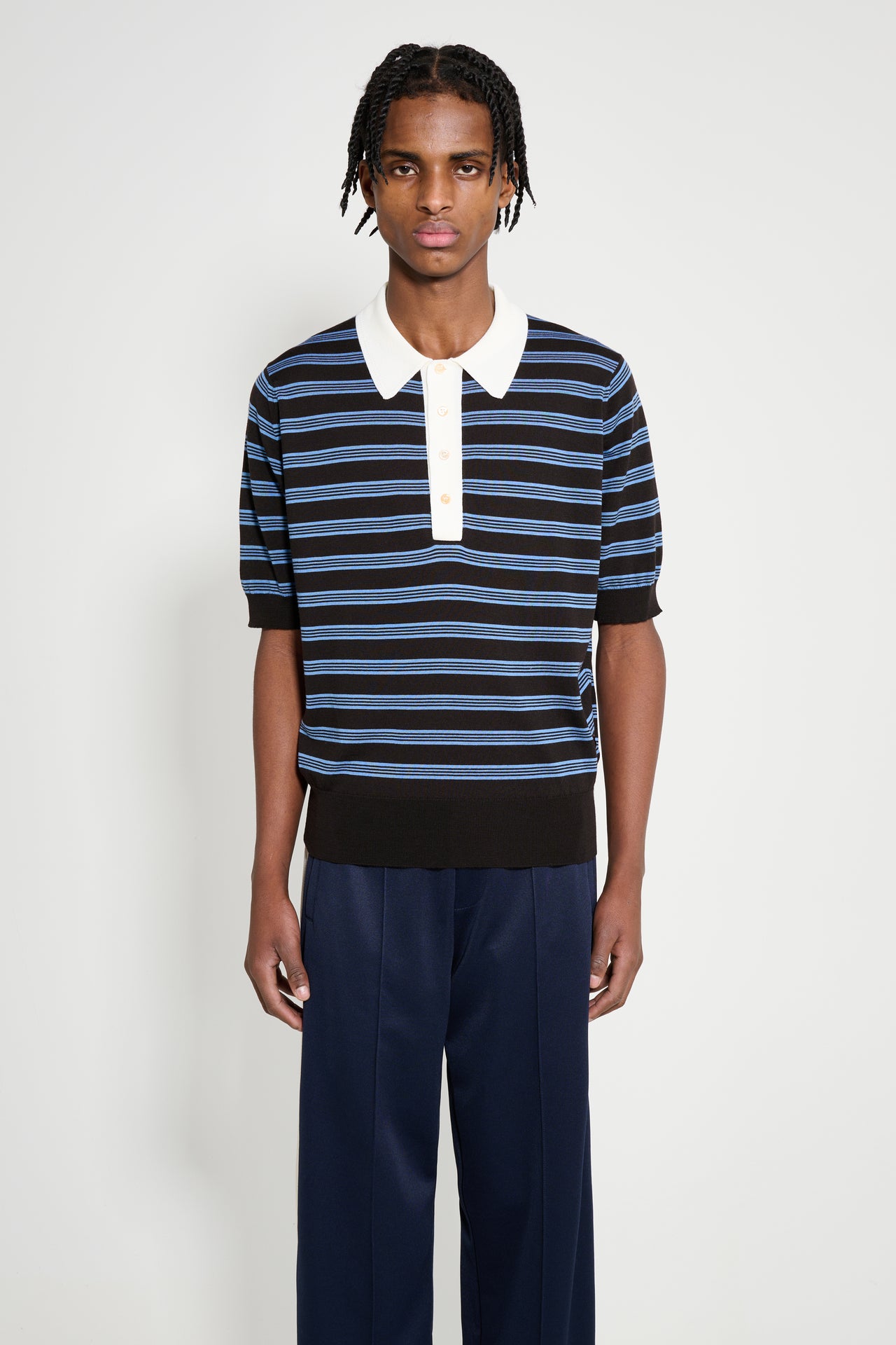 Wales Bonner Breeze Polo Dark Brown / Blue / Ivory