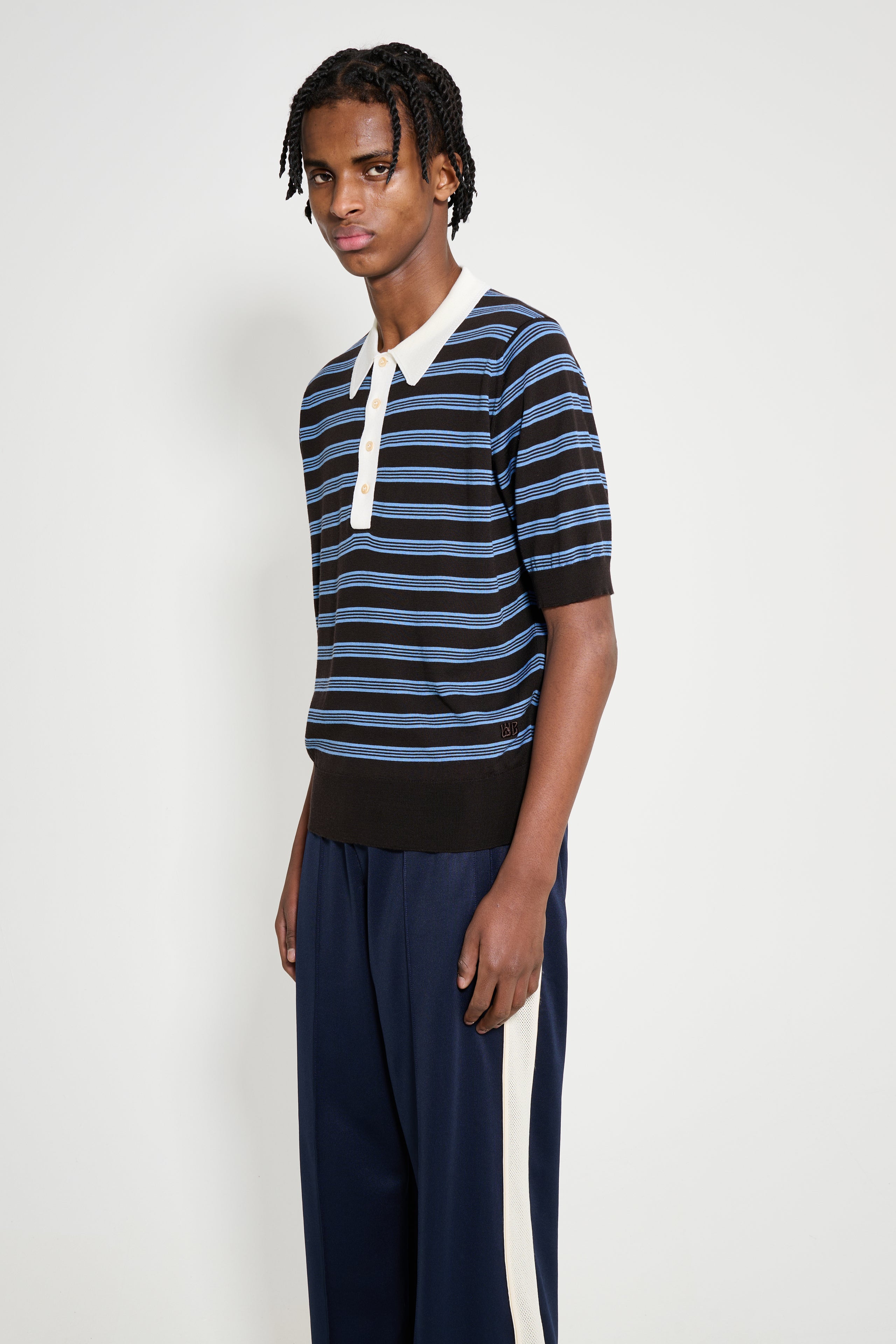 Wales Bonner Breeze Polo Dark Brown / Blue / Ivory