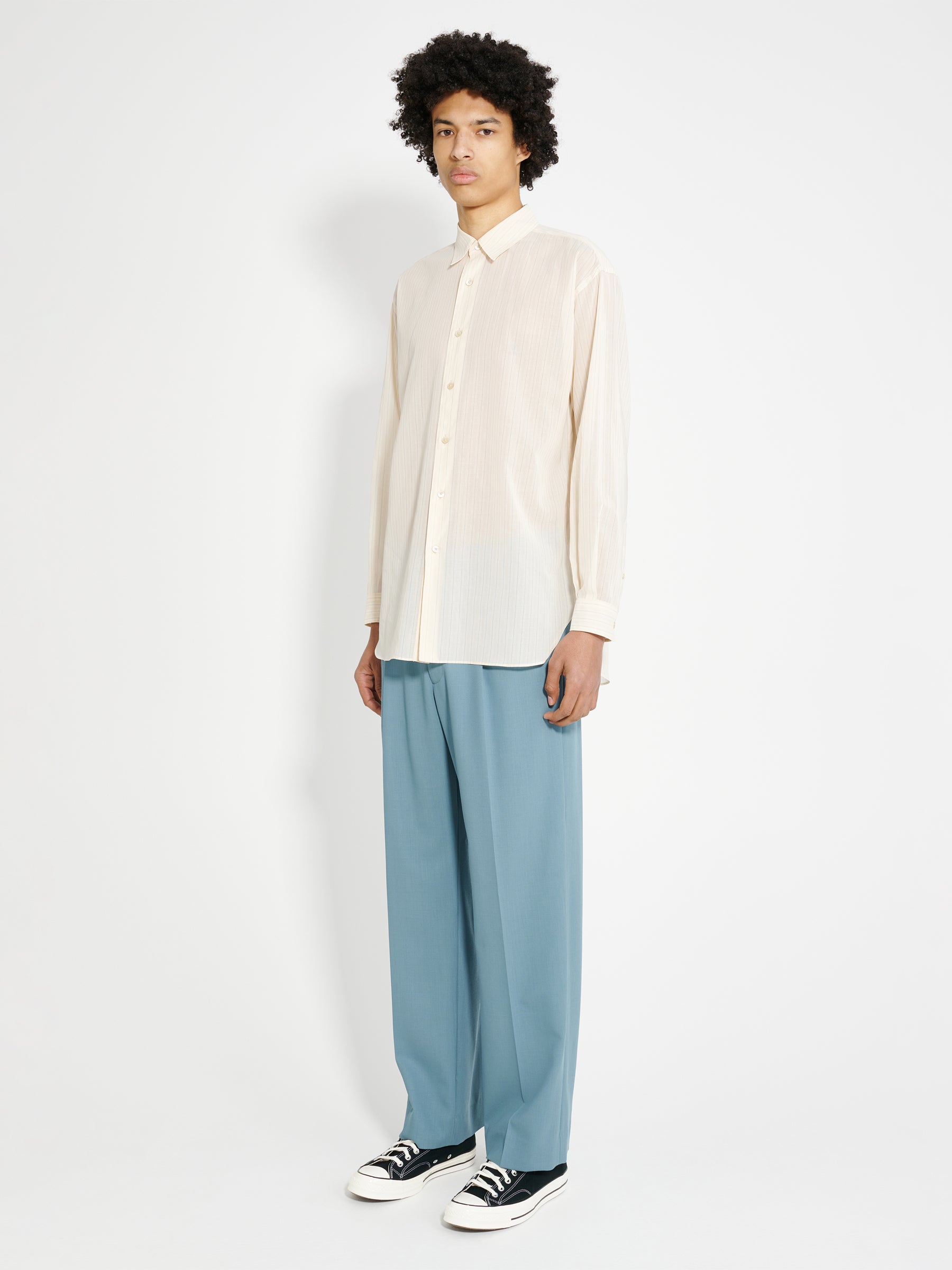 Auralee Hard Twist Finx Organdy Stripe Shirt Light Beige Stripe