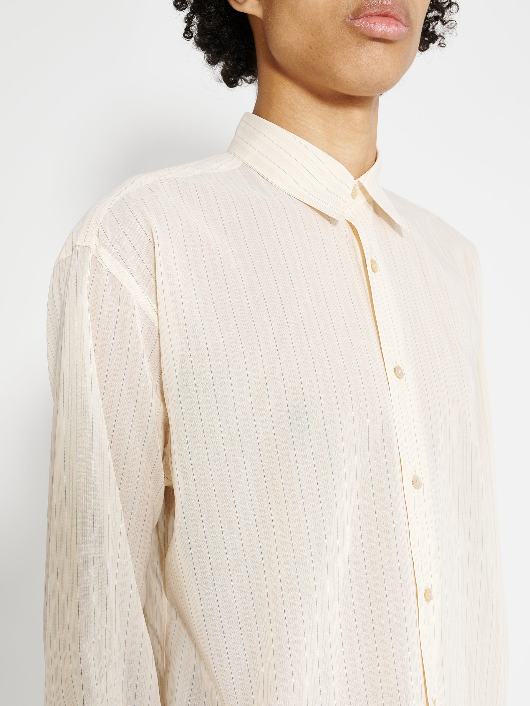 Auralee Hard Twist Finx Organdy Stripe Shirt Light Beige Stripe