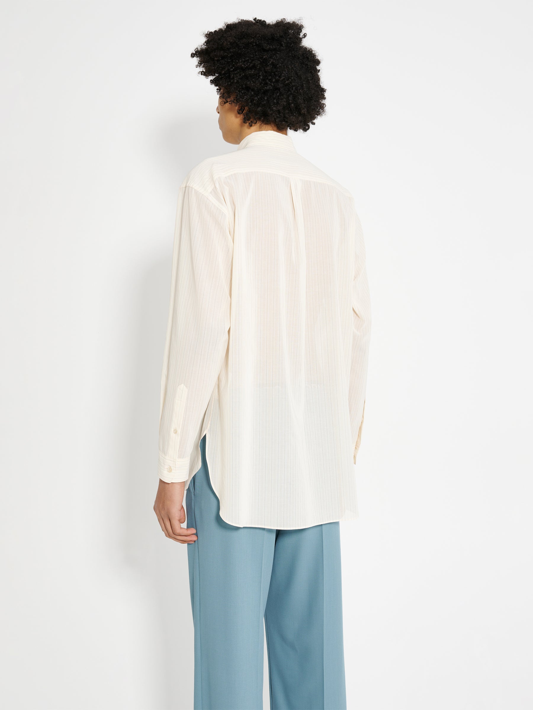 Auralee Hard Twist Finx Organdy Stripe Shirt Light Beige Stripe
