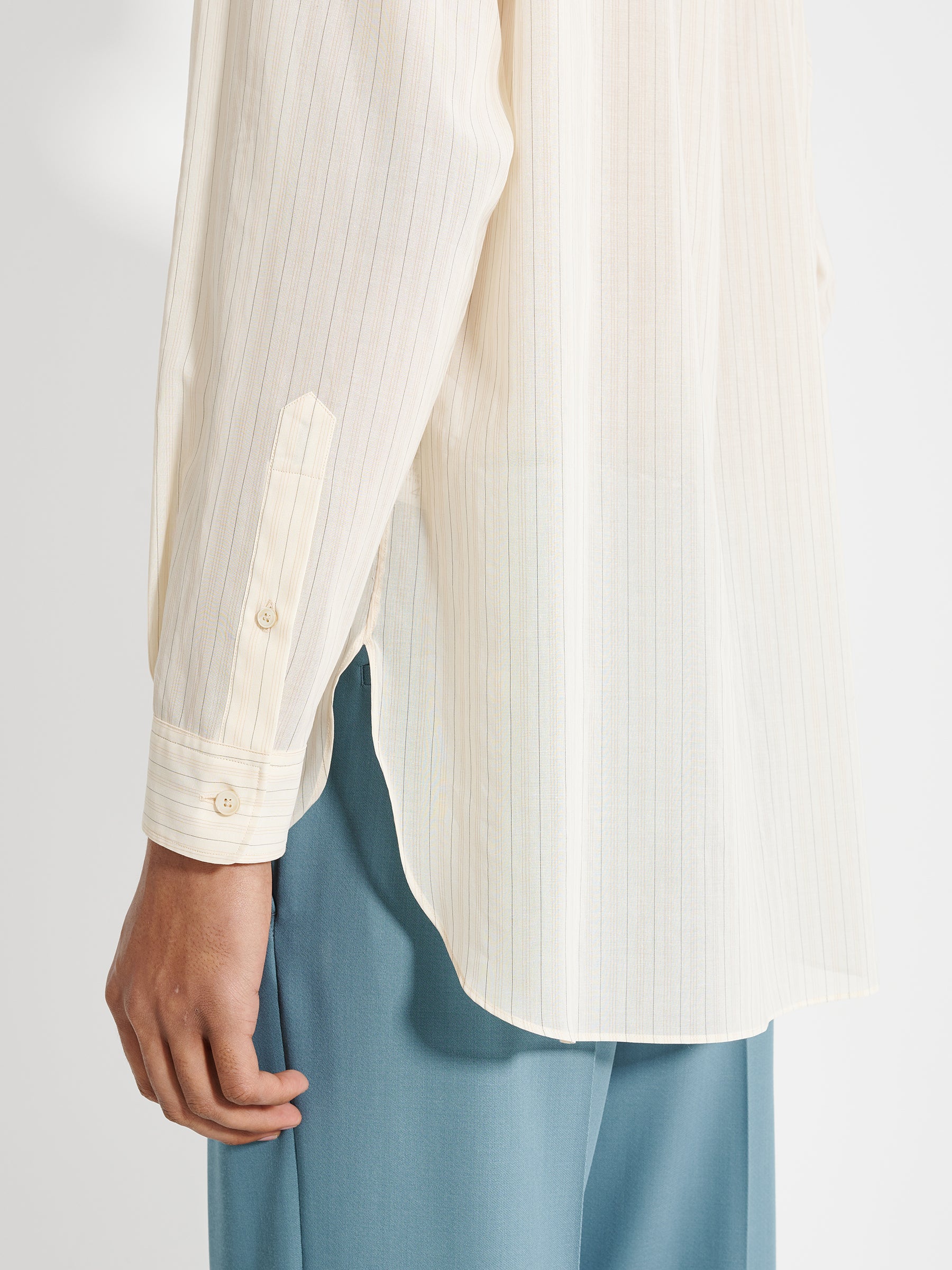 Auralee Hard Twist Finx Organdy Stripe Shirt Light Beige Stripe