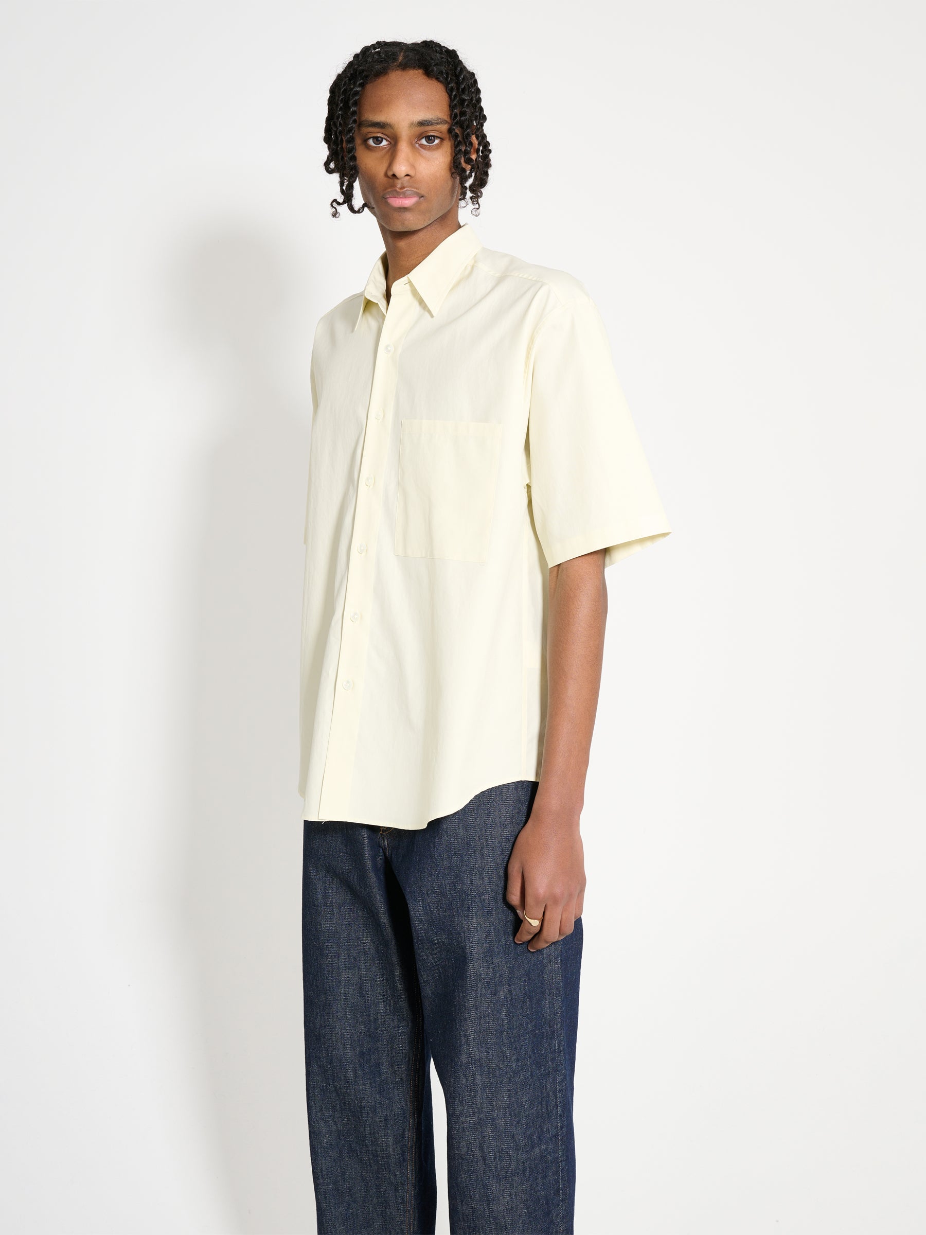 Auralee Washed Finx Twill Big Half Sleeved Shirt Light Yellow