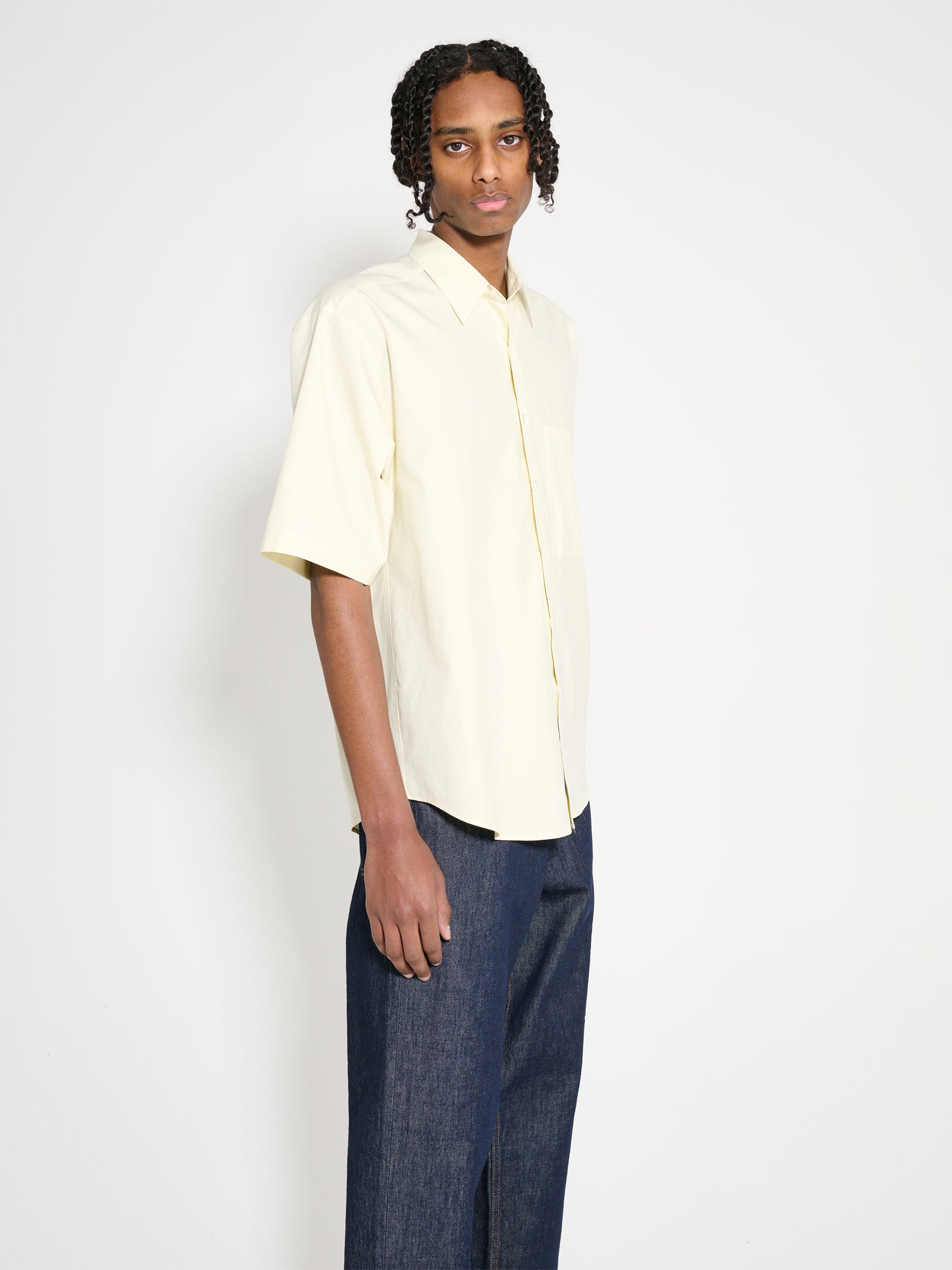 Auralee Washed Finx Twill Big Half Sleeved Shirt Light Yellow