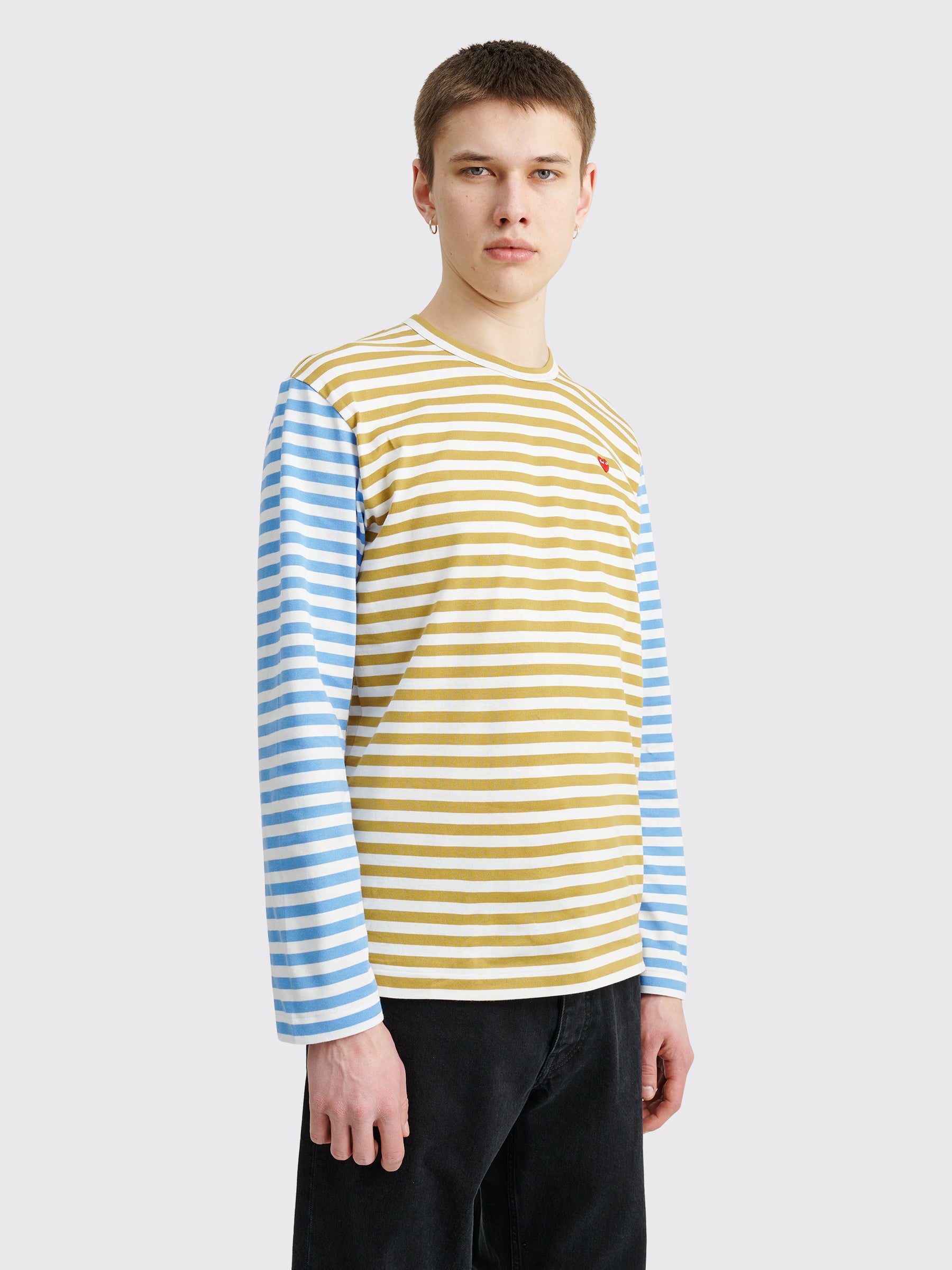 Comme des Garçons Play Mini Heart LS T-shirt Stripe Olive / Blue