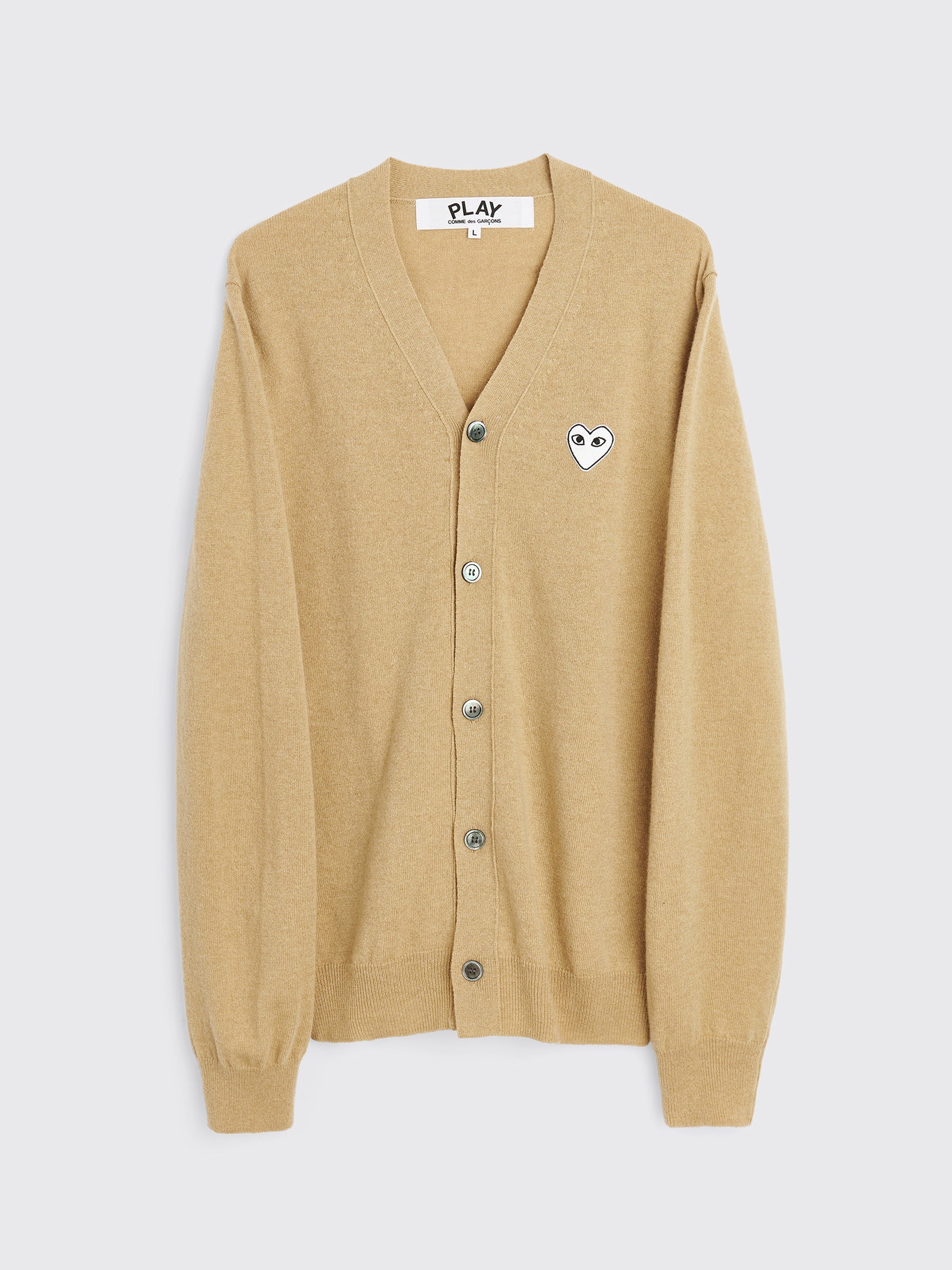 Comme des Garçons Play Small Heart Knitted Cardigan Light Camel