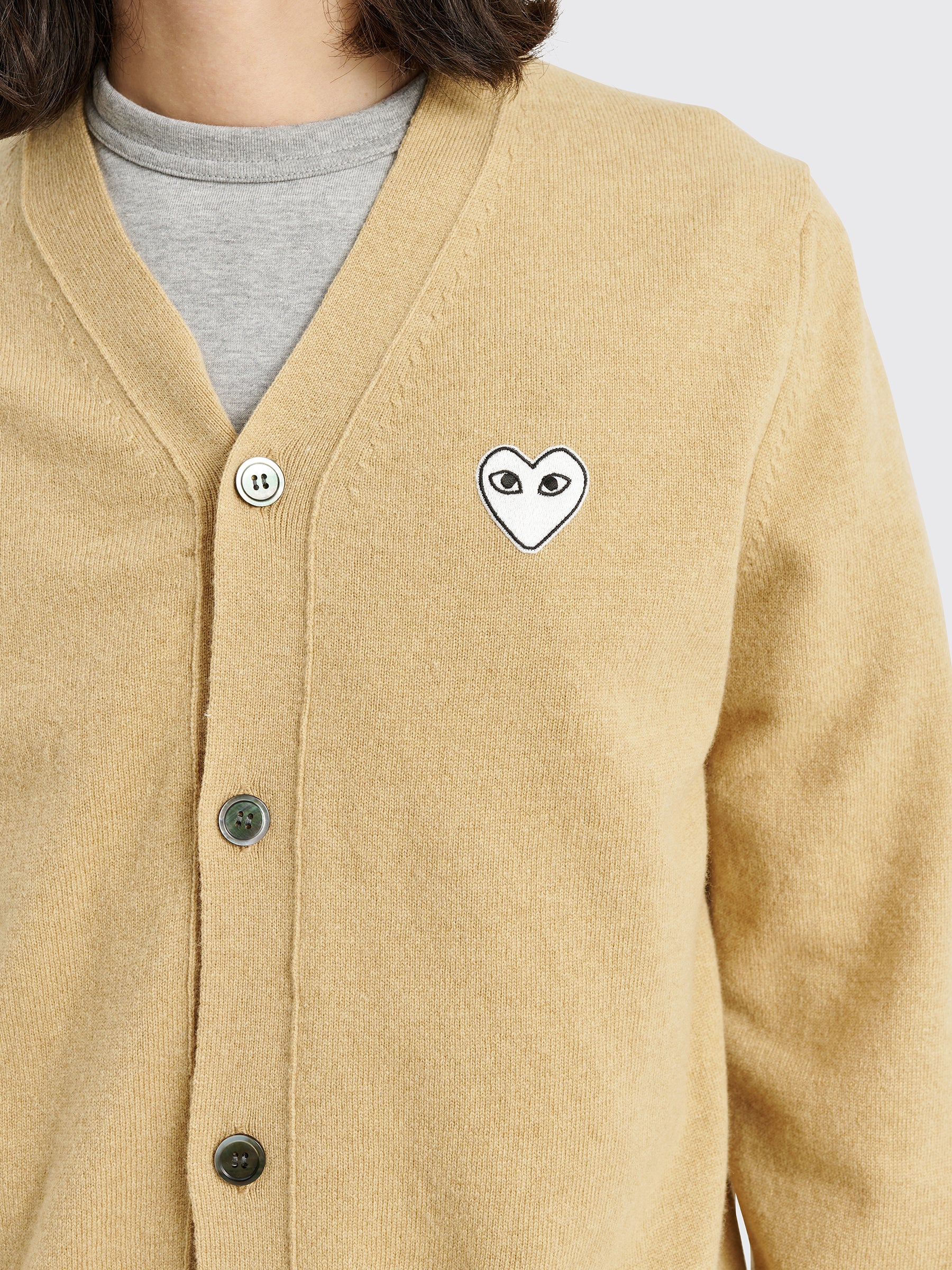 Comme des Garçons Play Small Heart Knitted Cardigan Light Camel