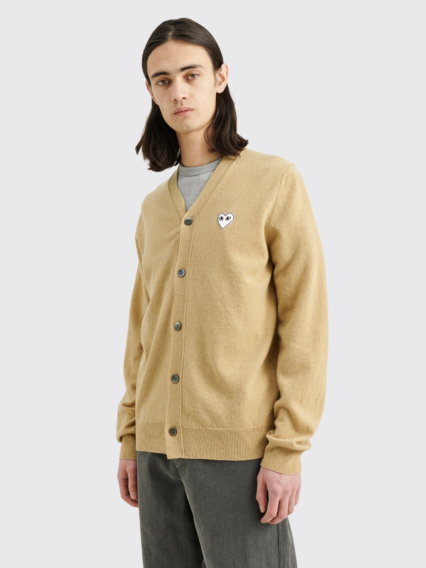 Comme des Garçons Play Small Heart Knitted Cardigan Light Camel