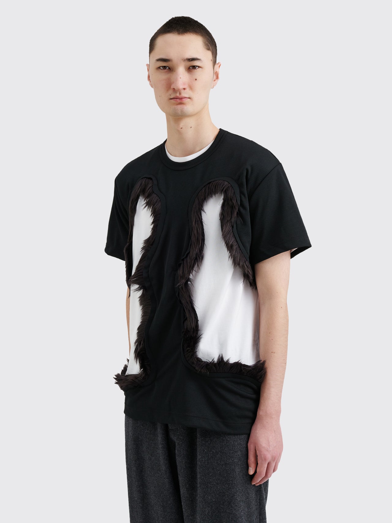 Comme des Garçons Homme Plus Fake Fur Cut-Out Mesh T-shirt Black