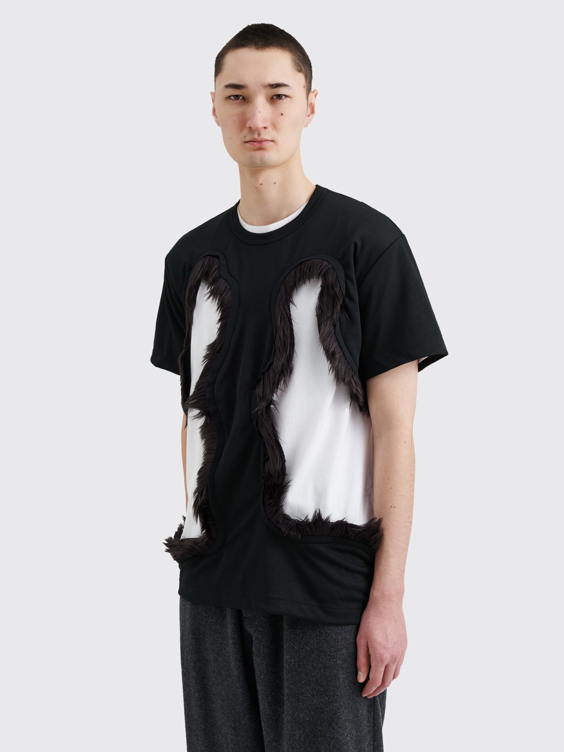 Comme des Garçons Homme Plus Fake Fur Cut-Out Mesh T-shirt Black