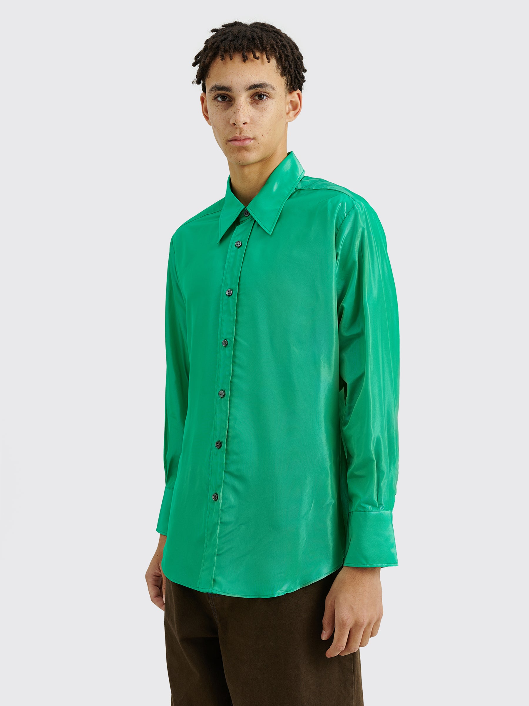 ERL Taffetas Button Down Shirt Green