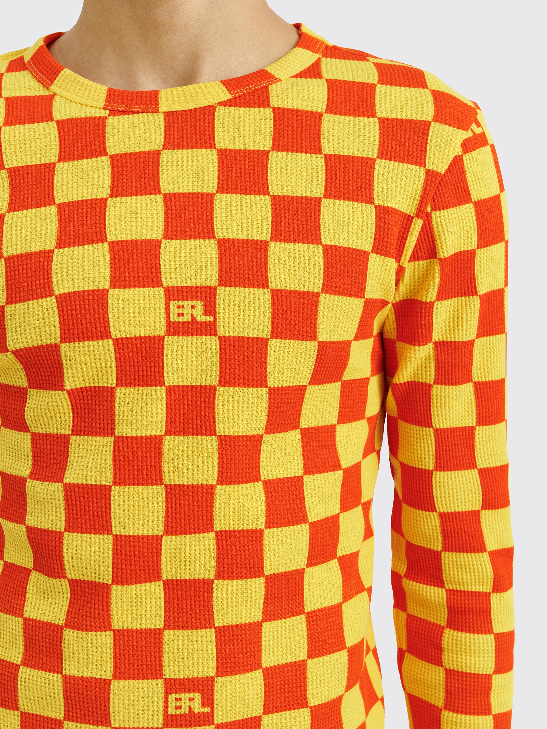 ERL Checker Print Waffle Longsleeve T-shirt Orange