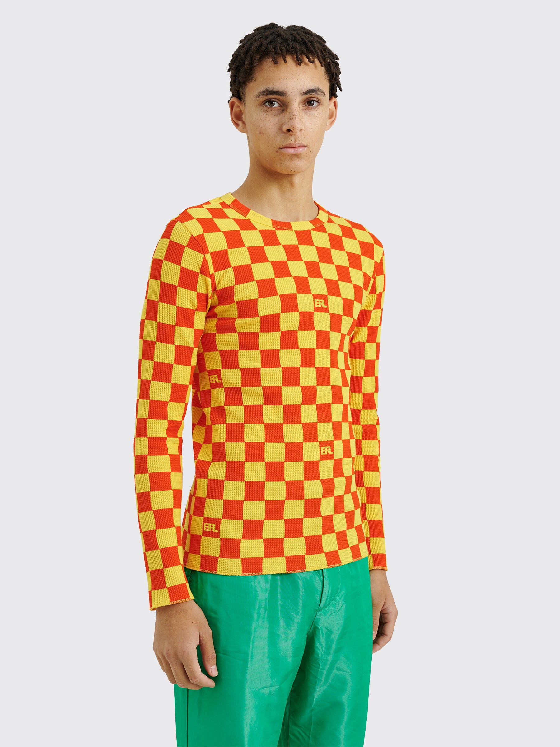 ERL Checker Print Waffle Longsleeve T-shirt Orange