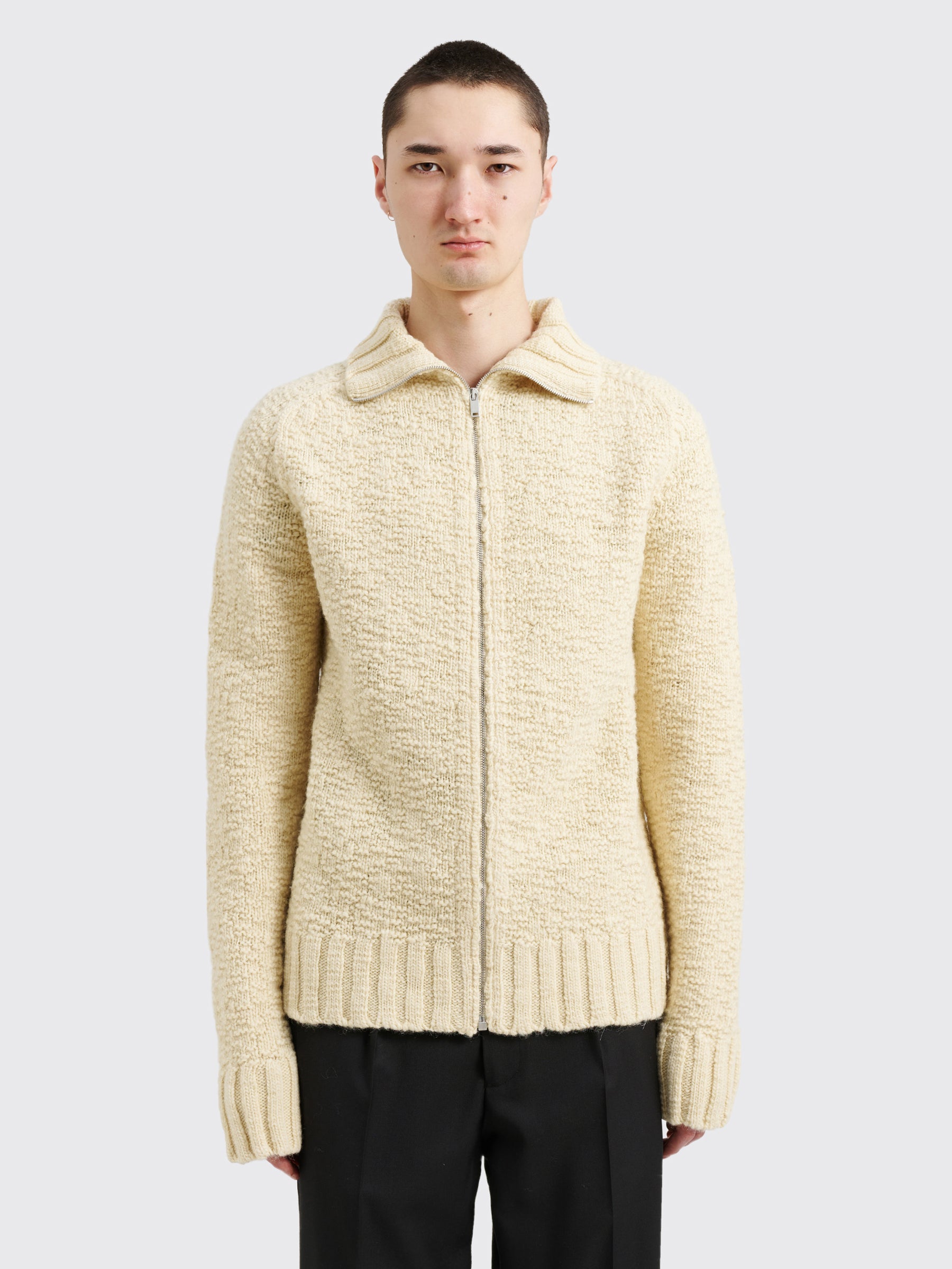 Jil Sander Pure Wool Zip Cardigan Bone