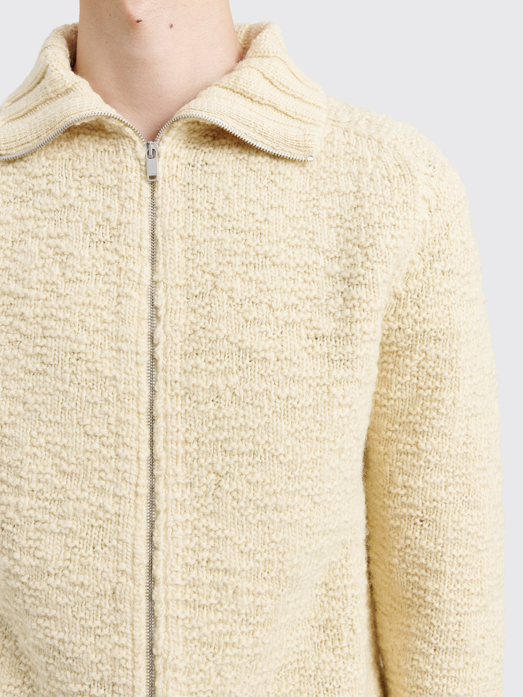 Jil Sander Pure Wool Zip Cardigan Bone