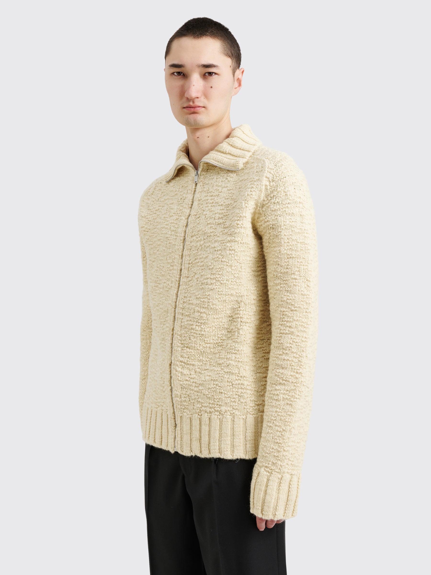 Jil Sander Pure Wool Zip Cardigan Bone