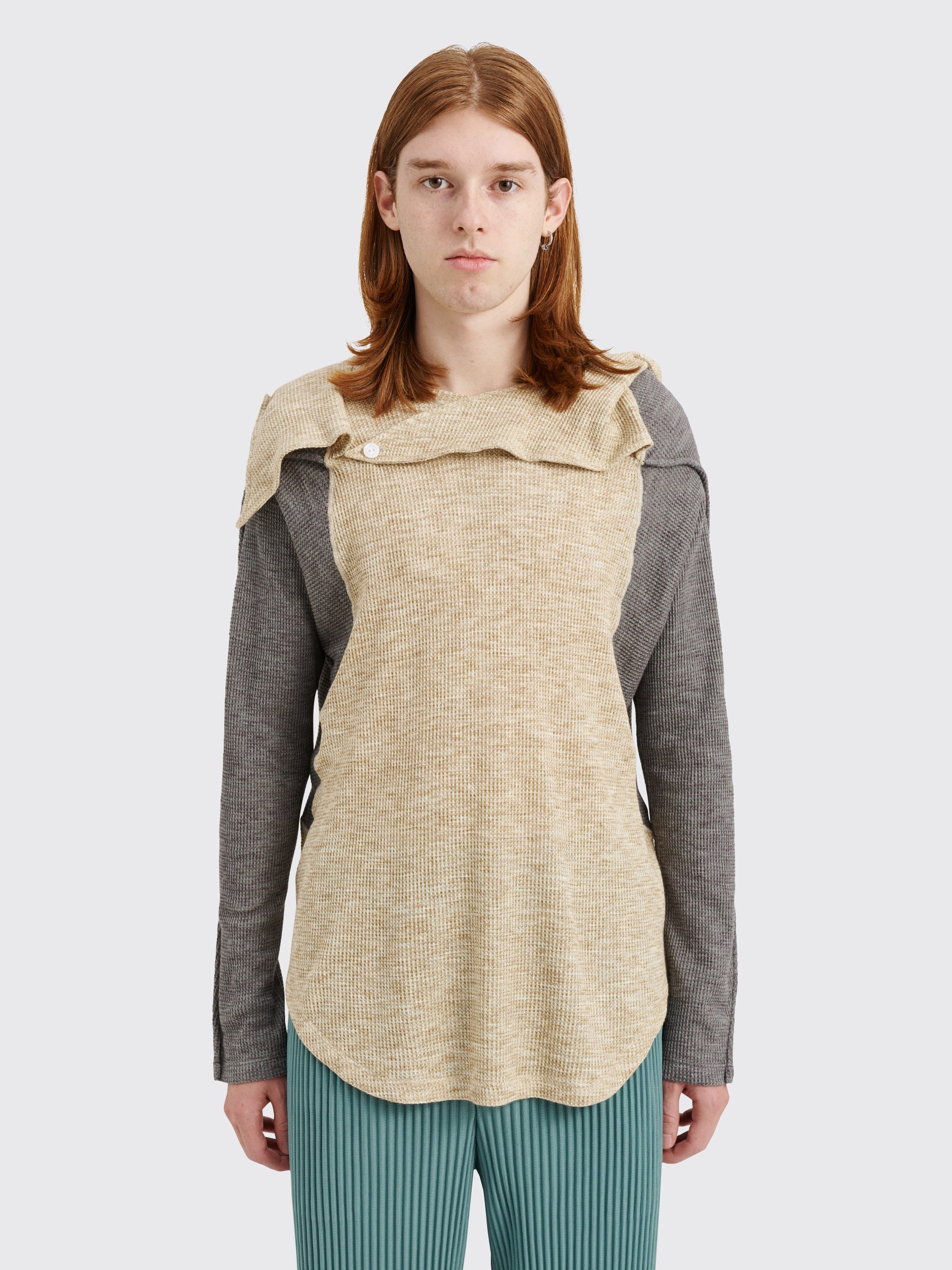 Kiko Kostadinov Solon Hooded Top Melange Jersey Desert Beige / Ash Grey