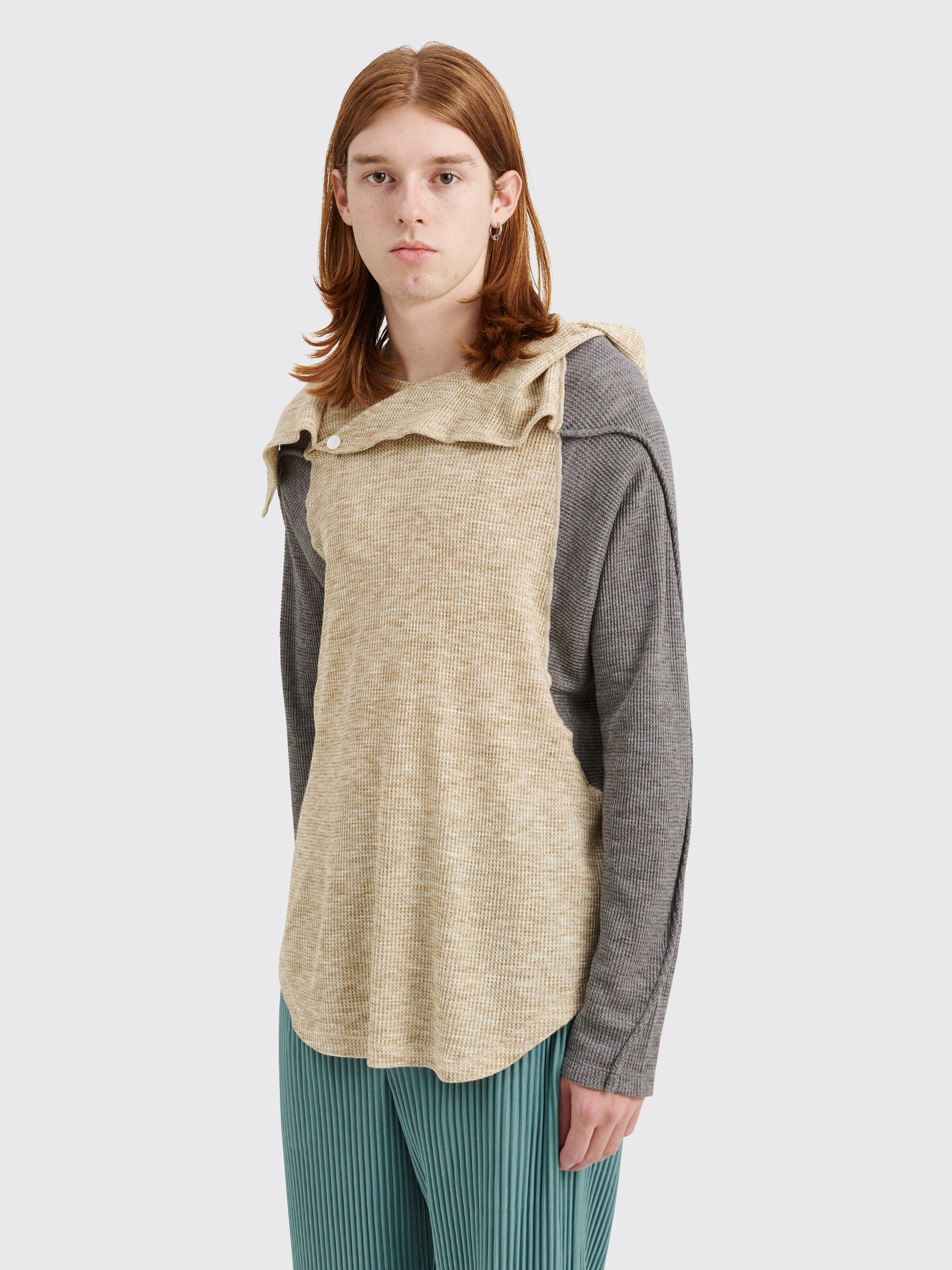 Kiko Kostadinov Solon Hooded Top Melange Jersey Desert Beige / Ash Grey