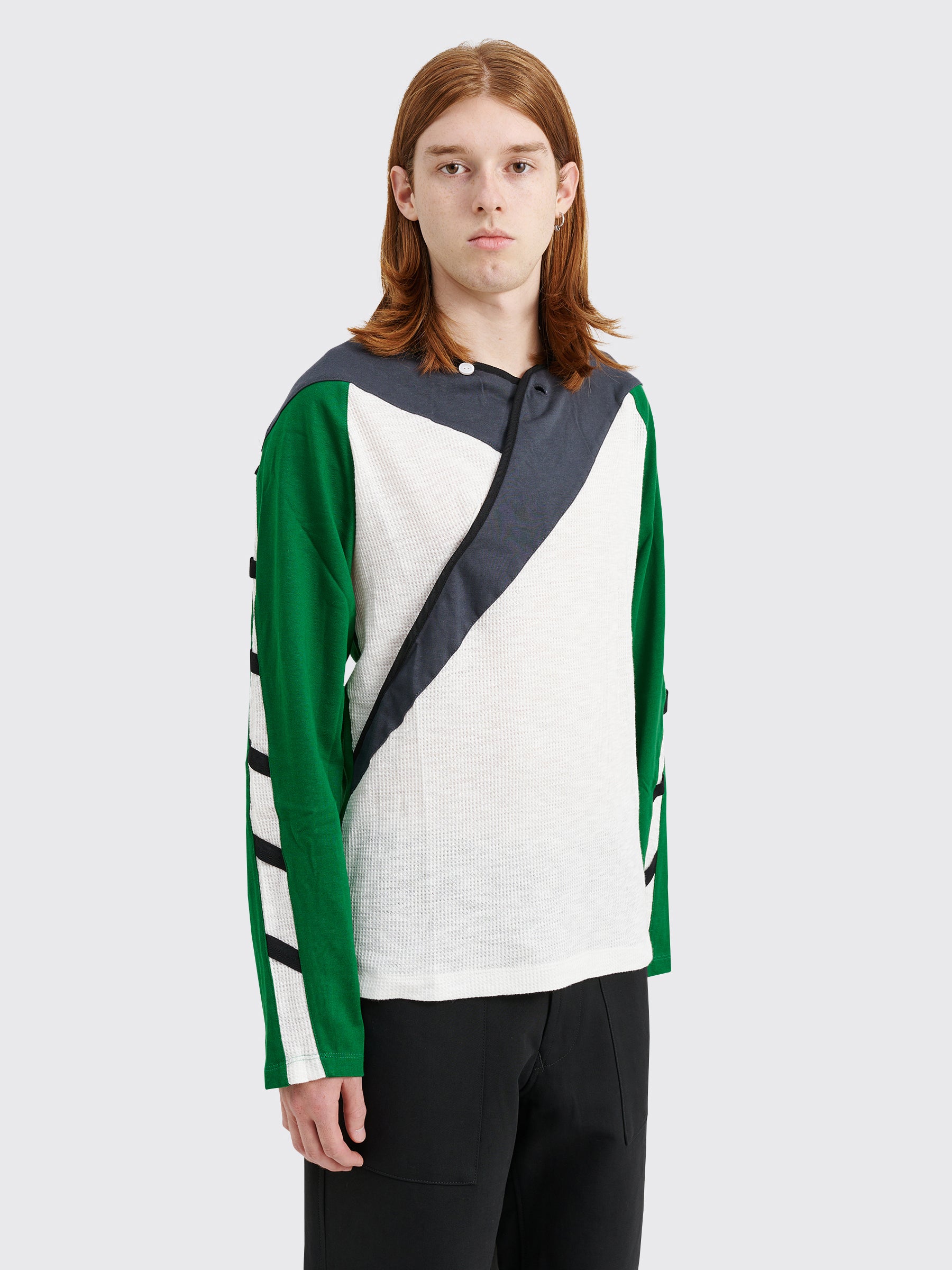 Kiko Kostadinov Remus Top Jersey White / Dim Grey / Hunter Green