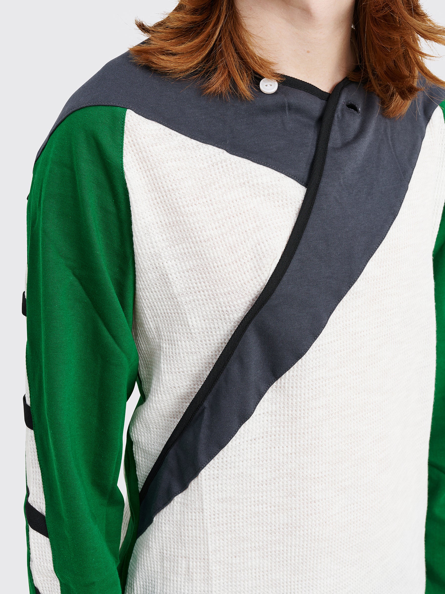 Kiko Kostadinov Remus Top Jersey White / Dim Grey / Hunter Green