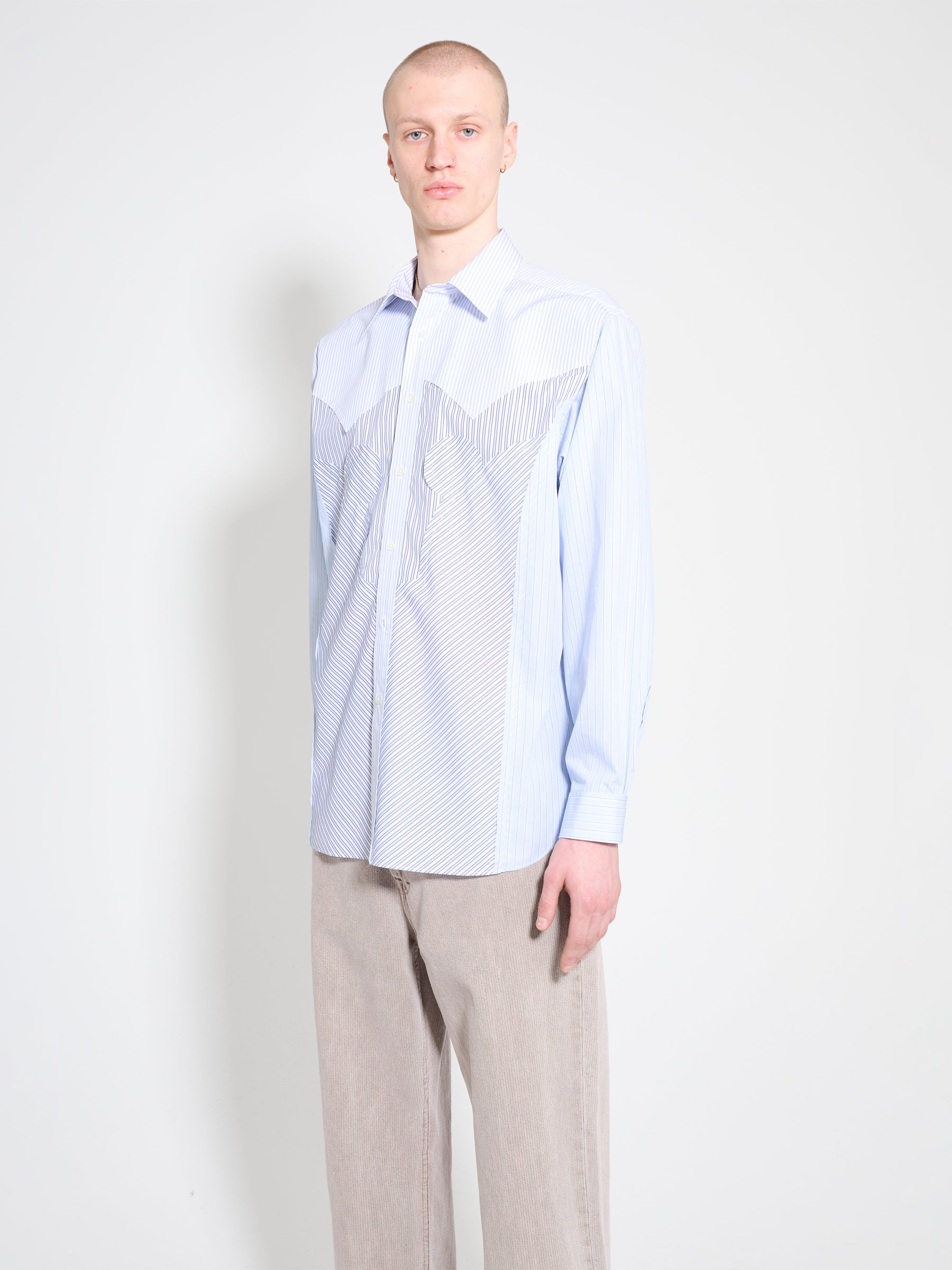 Maison Margiela Long Sleeved Shirt White Blue