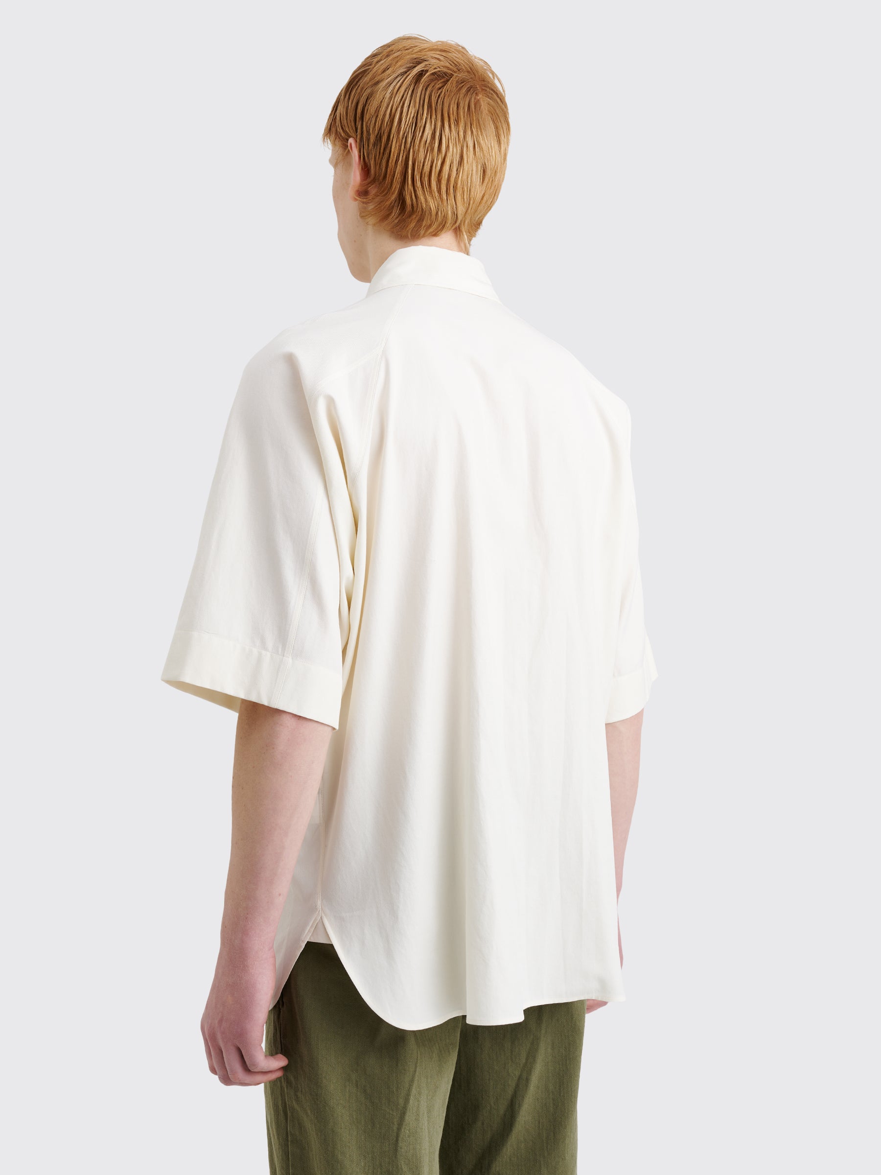 Margaret Howell Short Sleeve Raglan Shirt Light Cotton Twill Off White