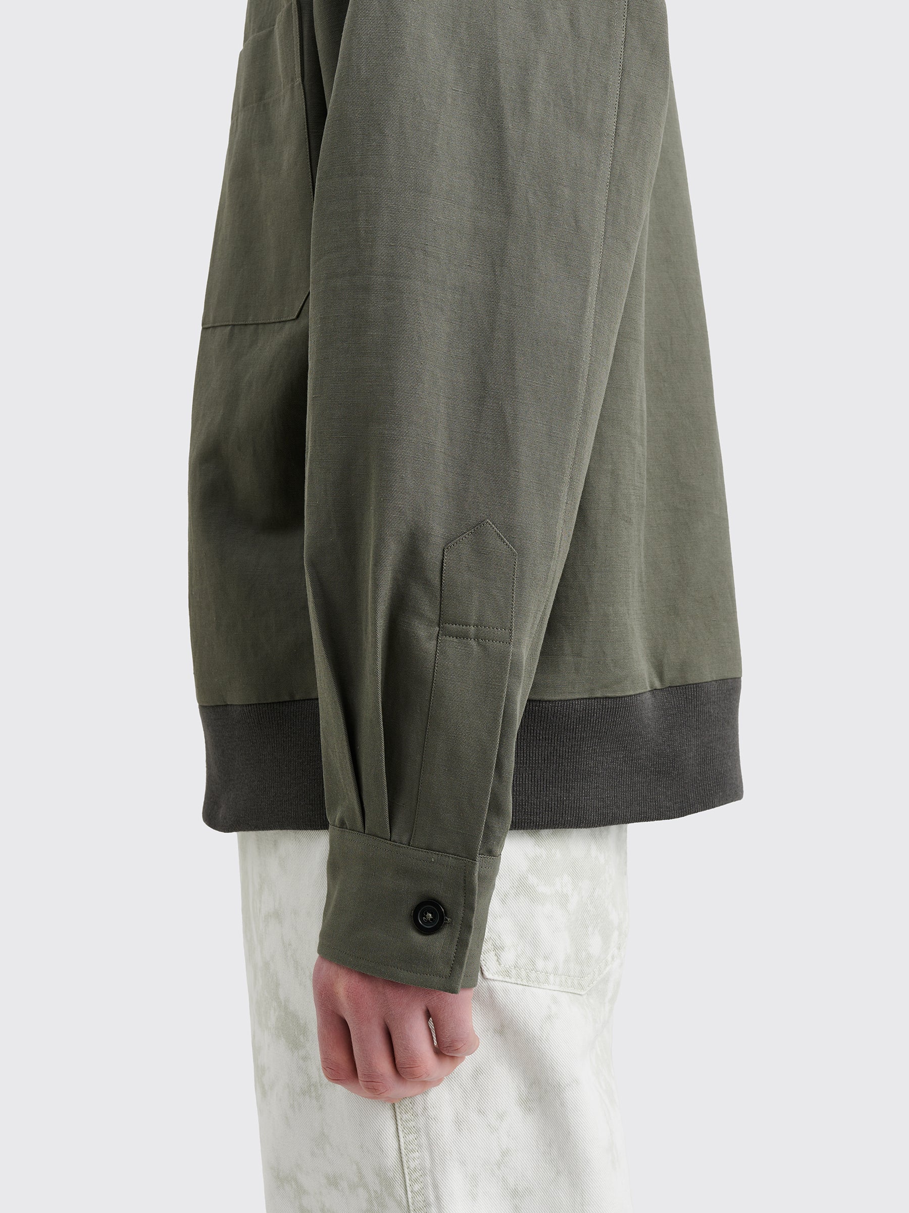 Margaret Howell Pull Over Shirt Light Cotton Linen Twill Grey Green