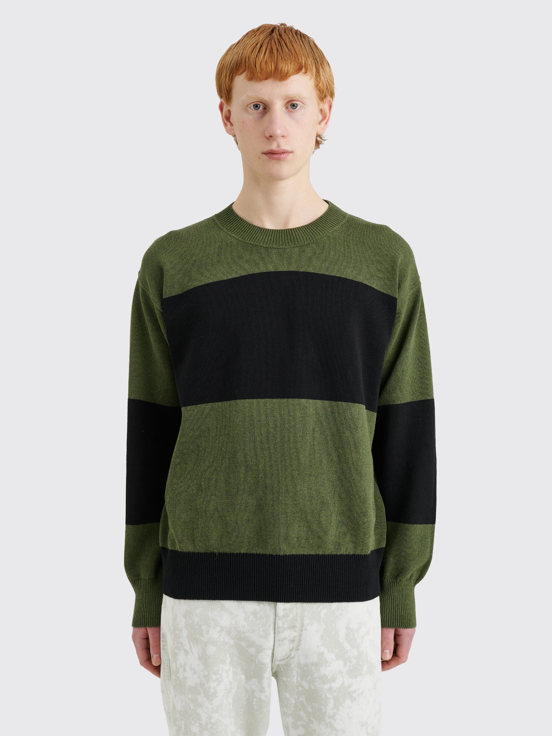 Margaret Howell MHL Block Stripe Jumper Dry Cotton Green / Black