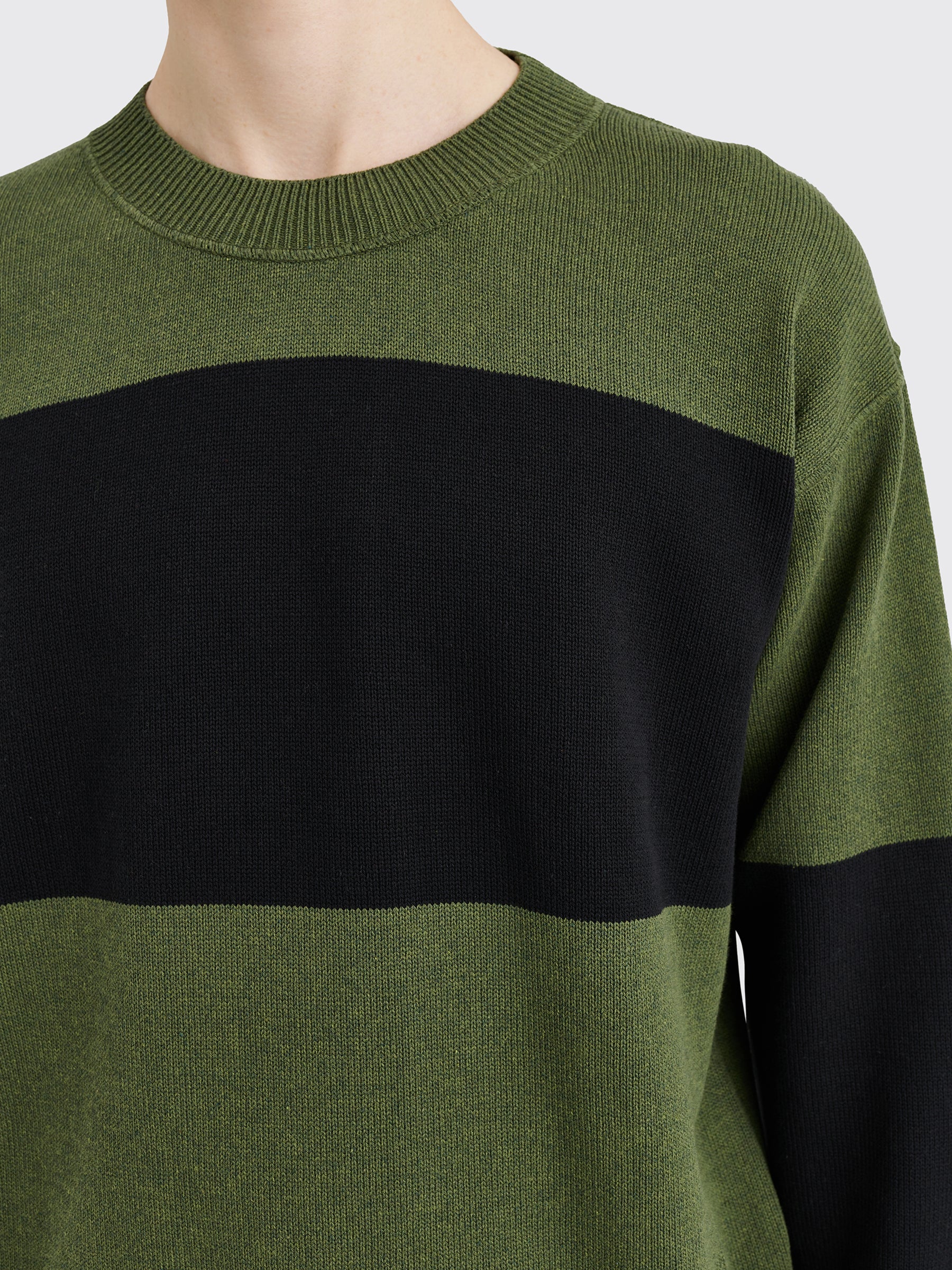 Margaret Howell MHL Block Stripe Jumper Dry Cotton Green / Black
