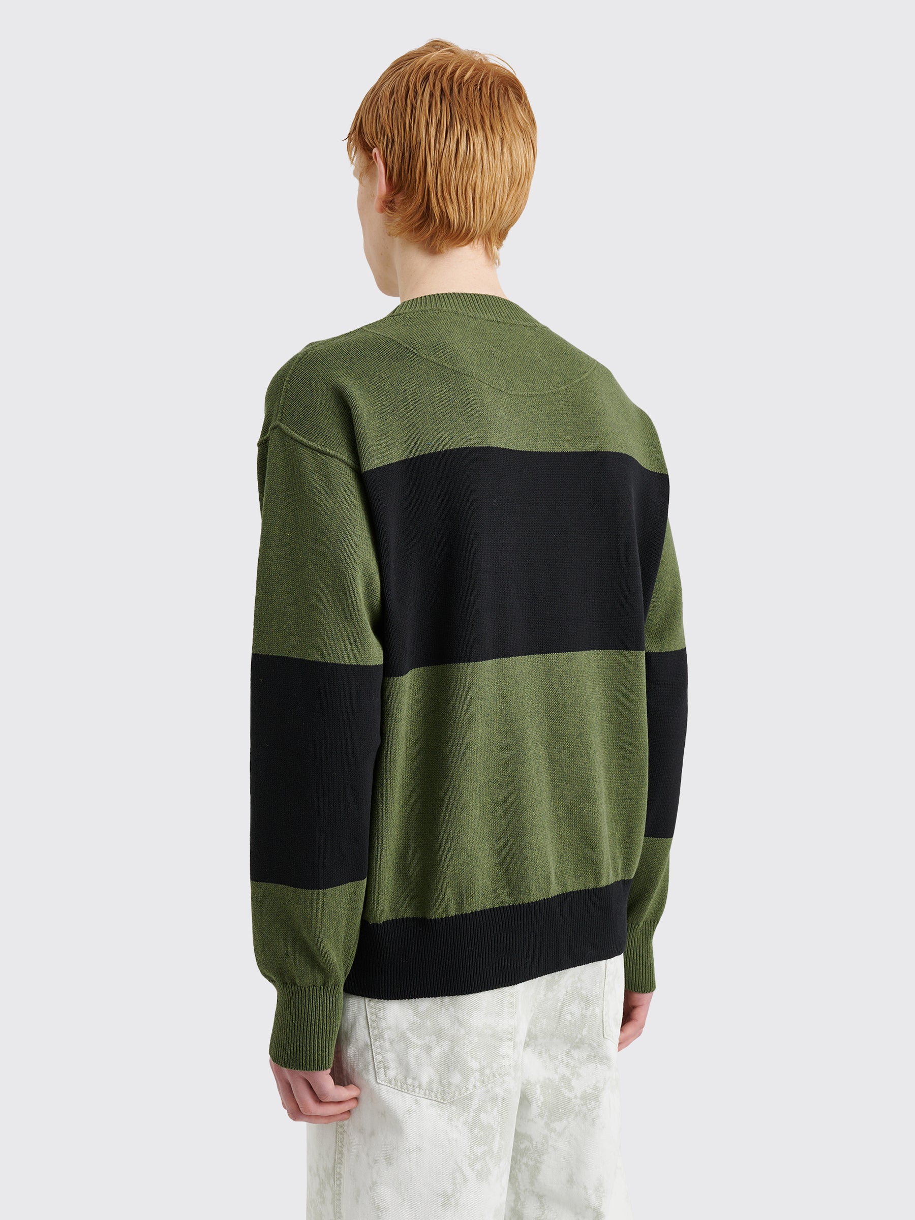 Margaret Howell MHL Block Stripe Jumper Dry Cotton Green / Black