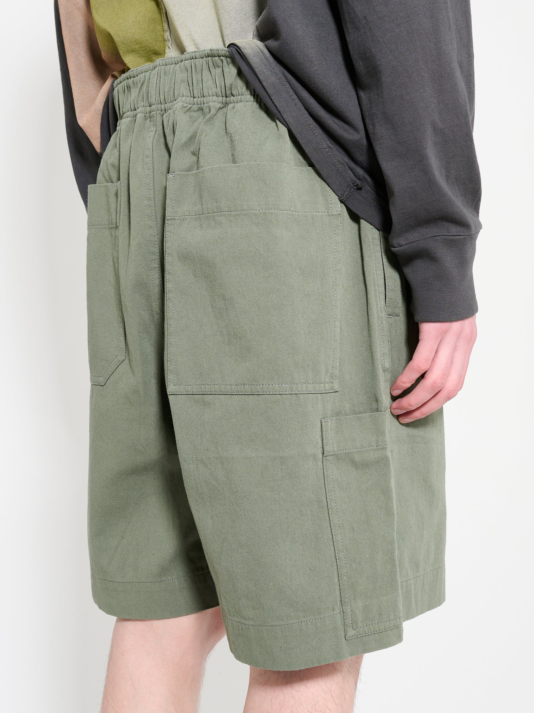 Margaret Howell MHL Pull Up Shorts Cotton Hemp Twill Uniform Green