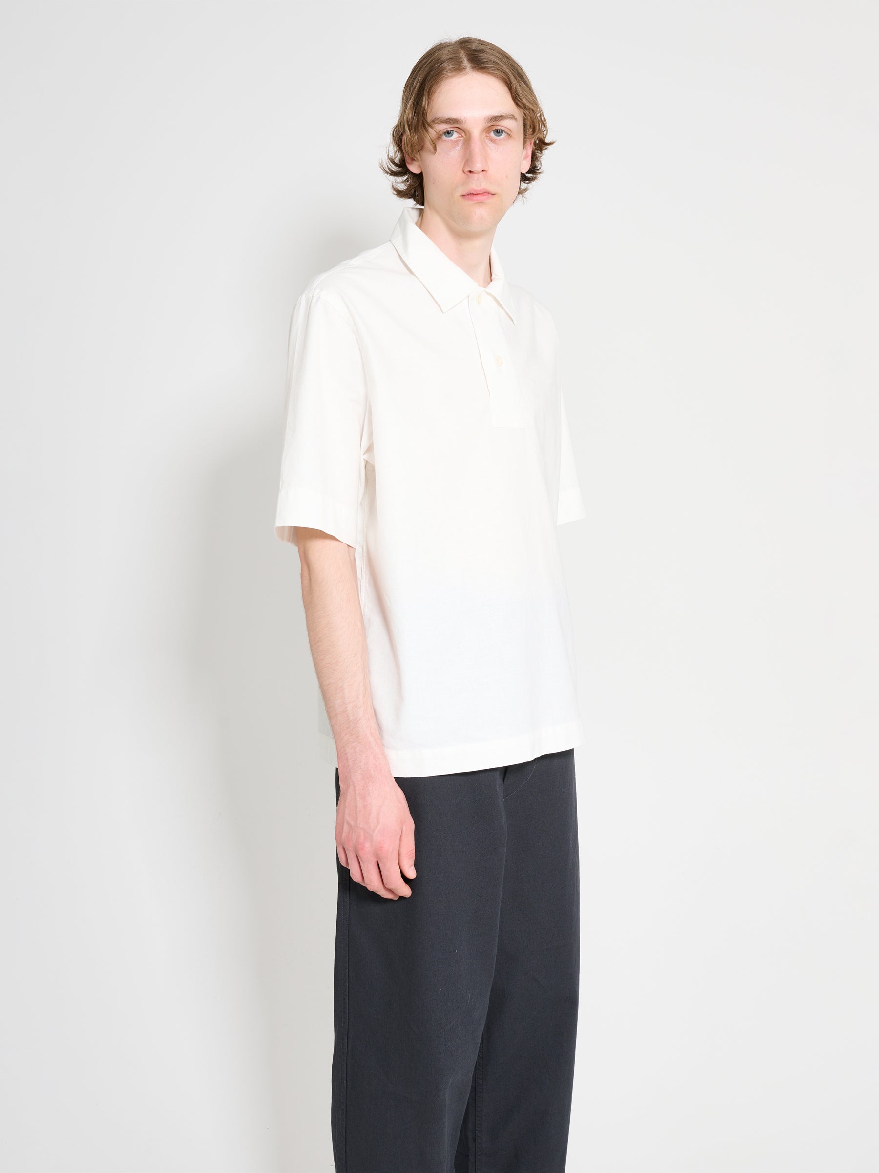 Margaret Howell MHL Offset Placket Polo Textured Cotton White